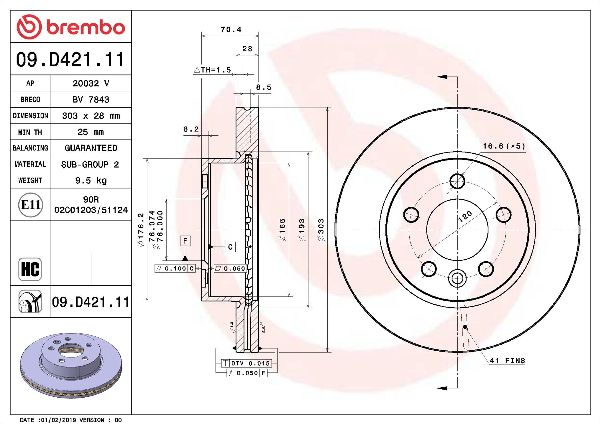 09D42111 Brembo Диск тормозной передний