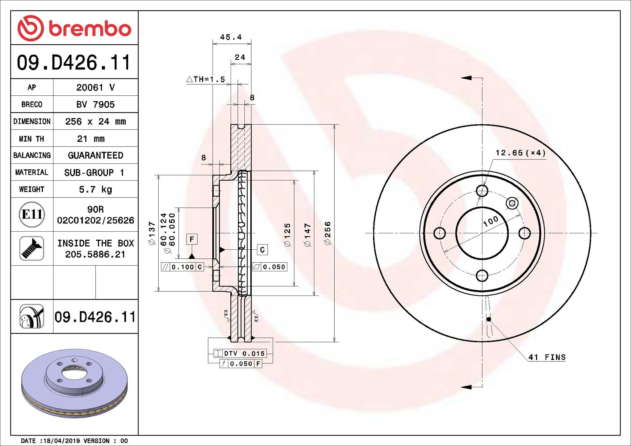 Тормоз дисковый передний Brembo 09D42611 цена, от 57.18 USD