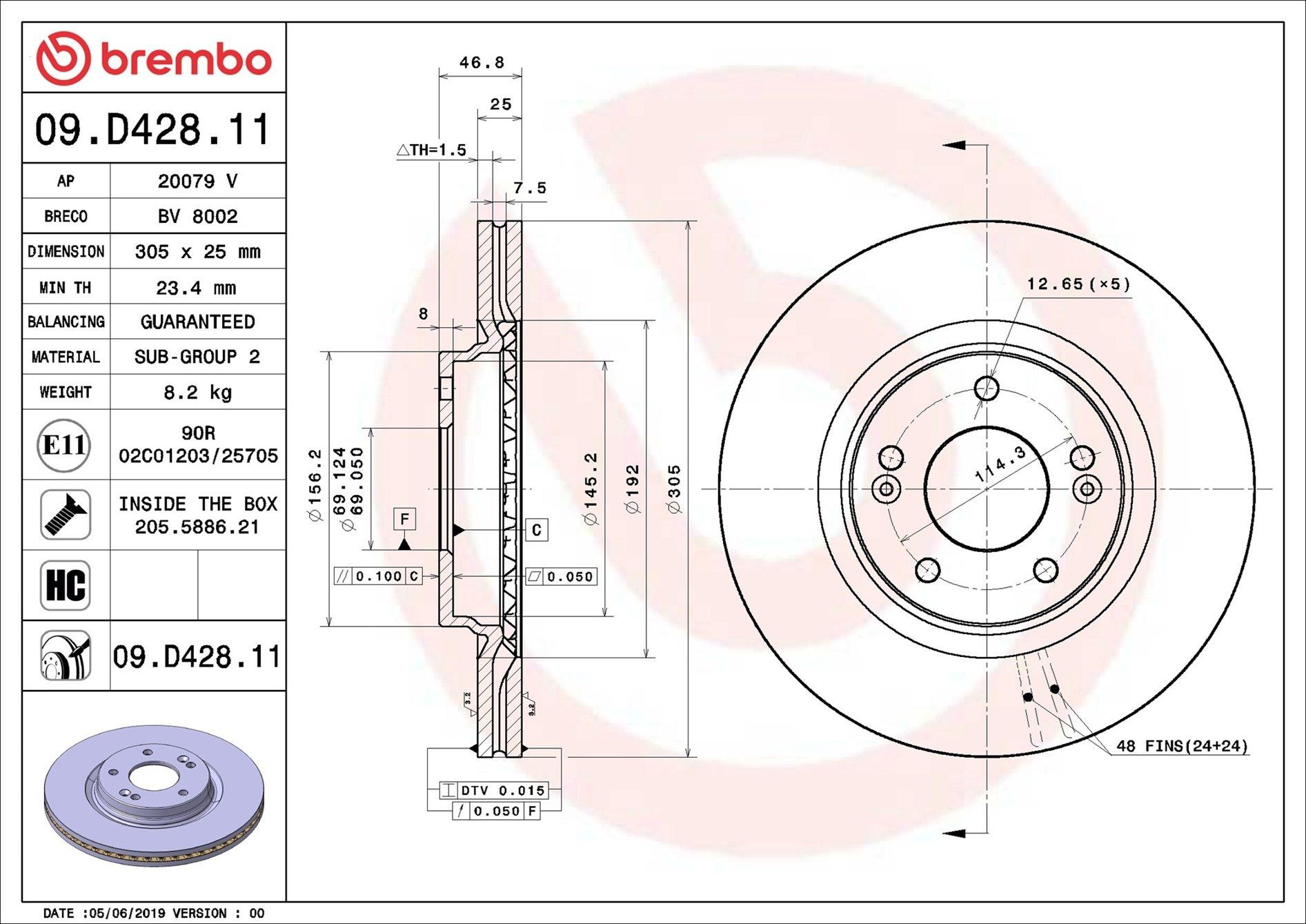 Тормоз дисковый передний Brembo 09D42811 цена, от 73.46 USD