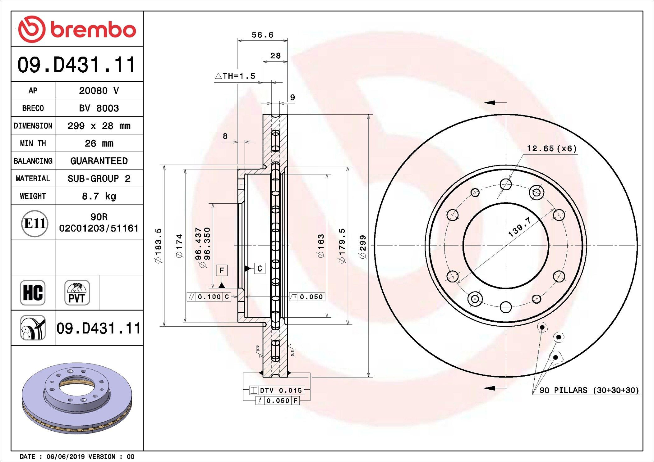 Купить 09D43111 Brembo Ротор тормозной