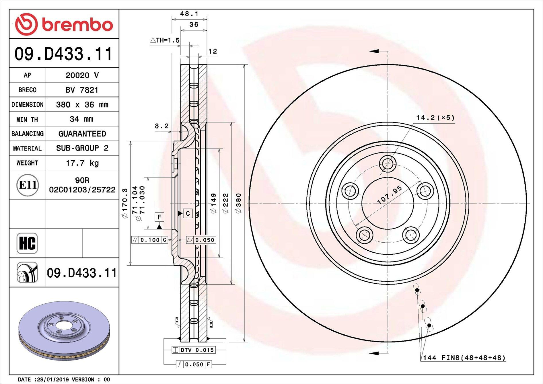 Тормоз дисковый передний Brembo 09D43311 цена, от 173.95 USD