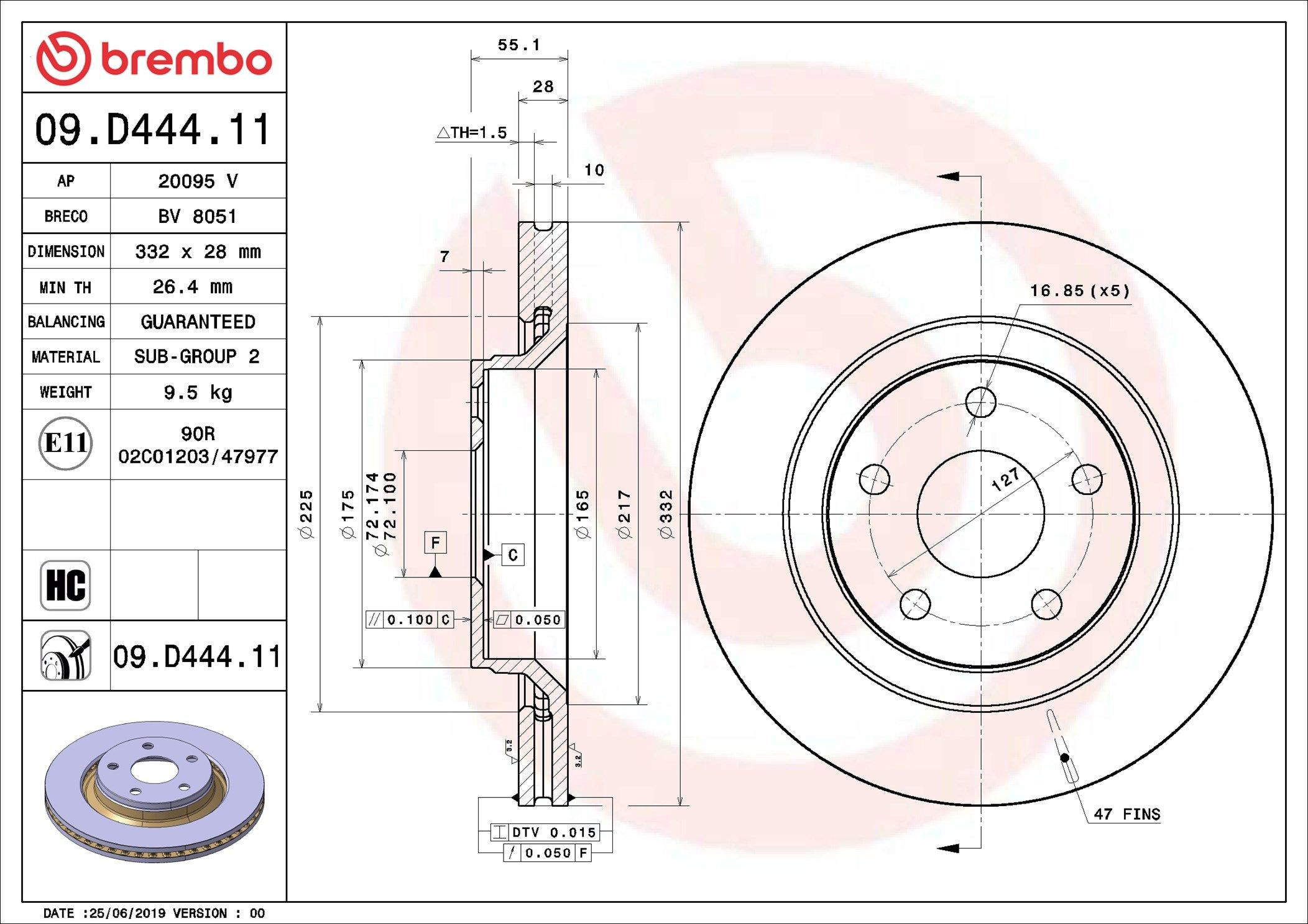 Передние тормозные диски 09D44411 Brembo