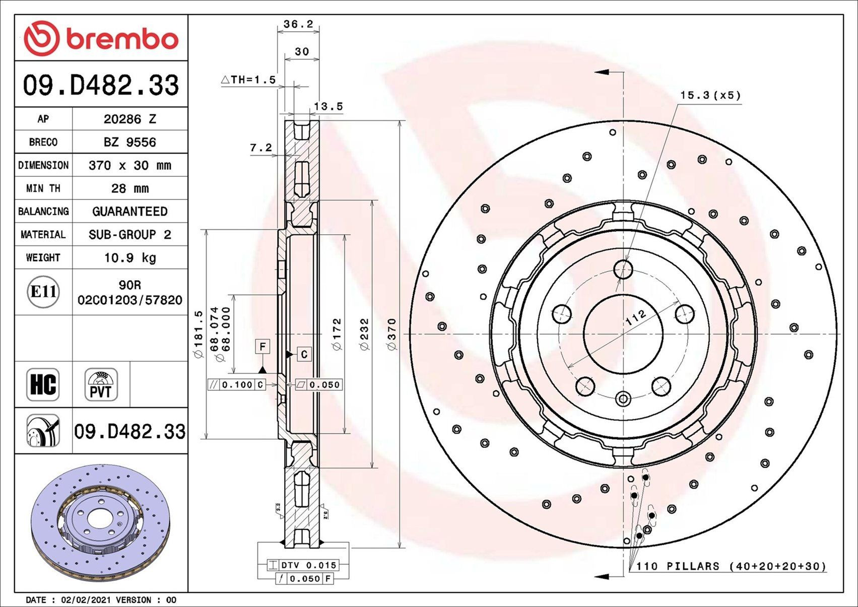 Задний тормозной диск Brembo 09D48233 цена, от 422.94 USD