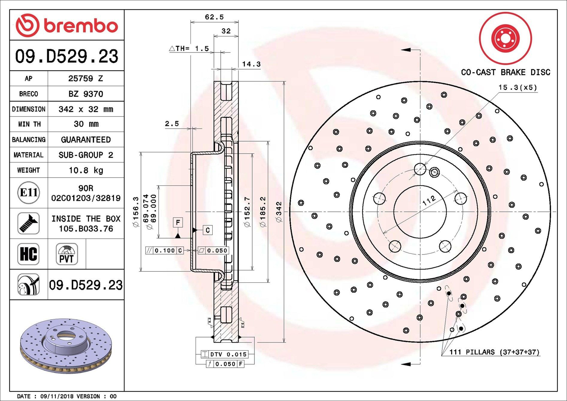 Купить 09D52923 Brembo Ротор тормозной