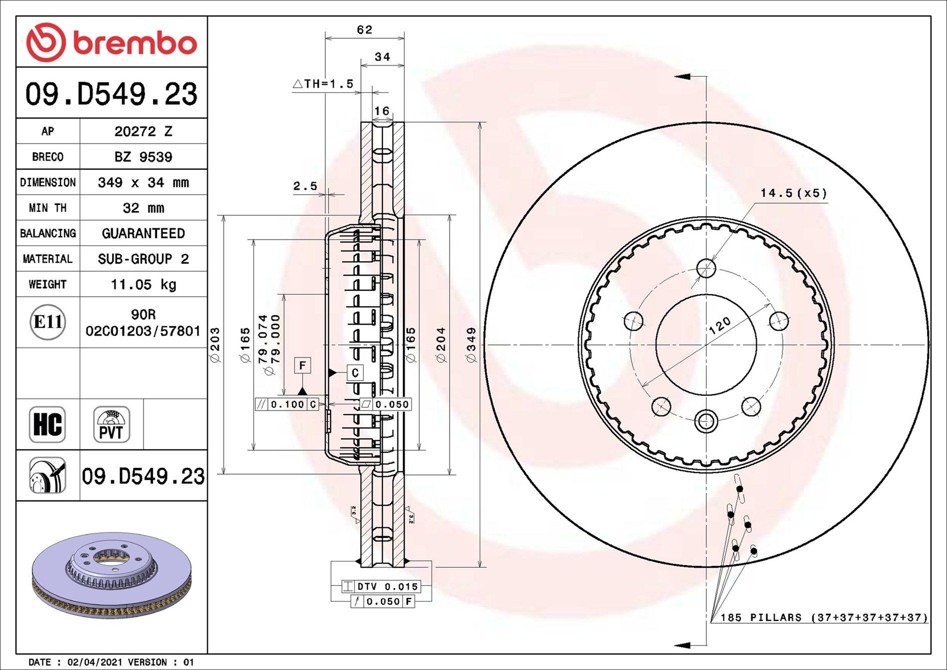 Купить 09D54923 Brembo Ротор тормозной