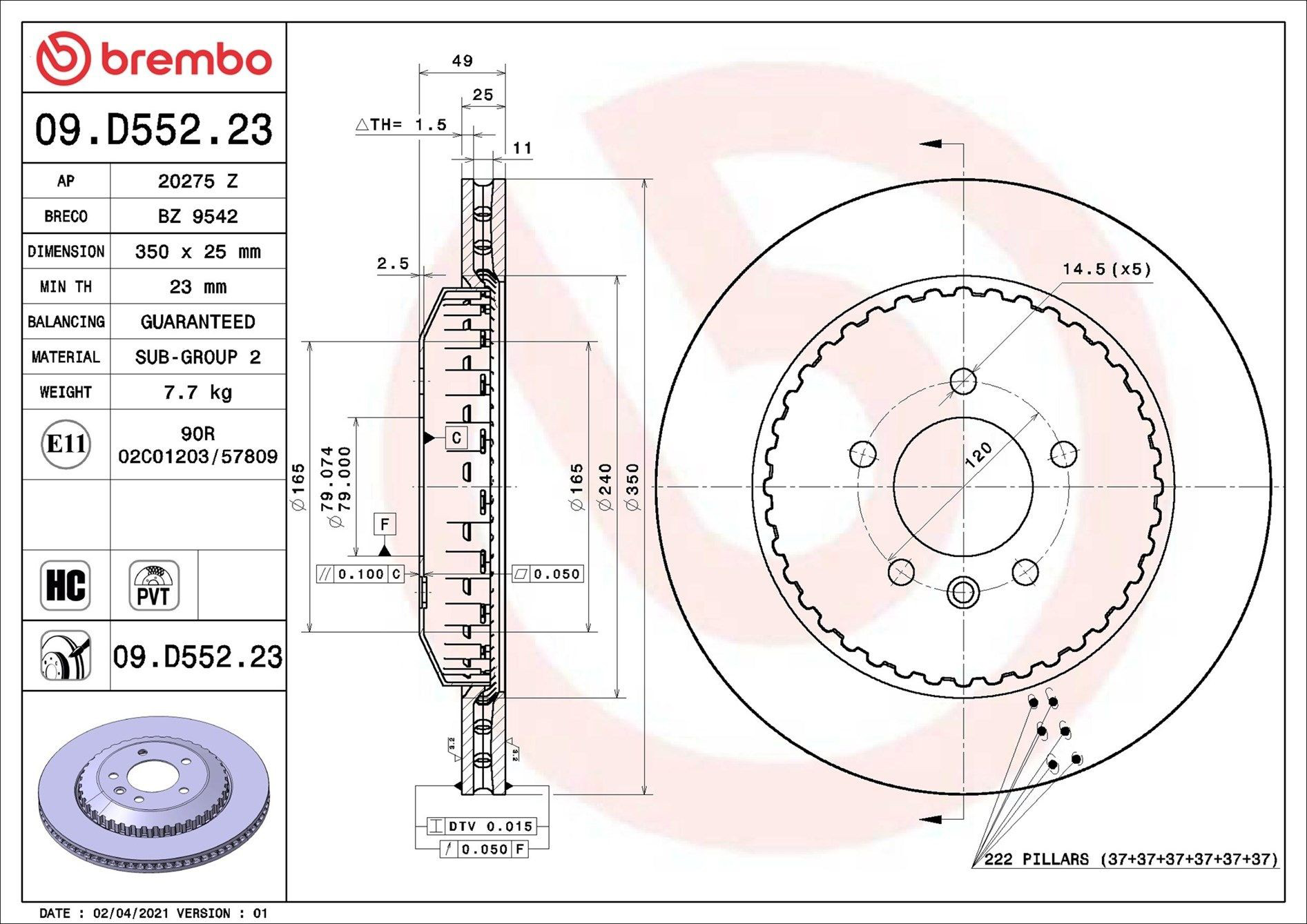Задний тормозной диск Brembo 09D55223 цена, от 194.60 USD