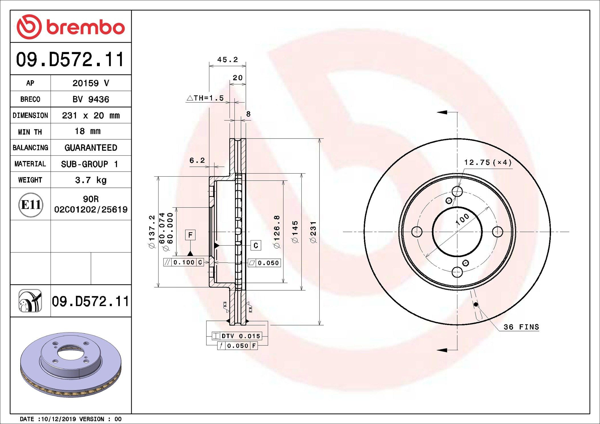 Тормоз дисковый передний Brembo 09D57211 цена, от 31.11 USD