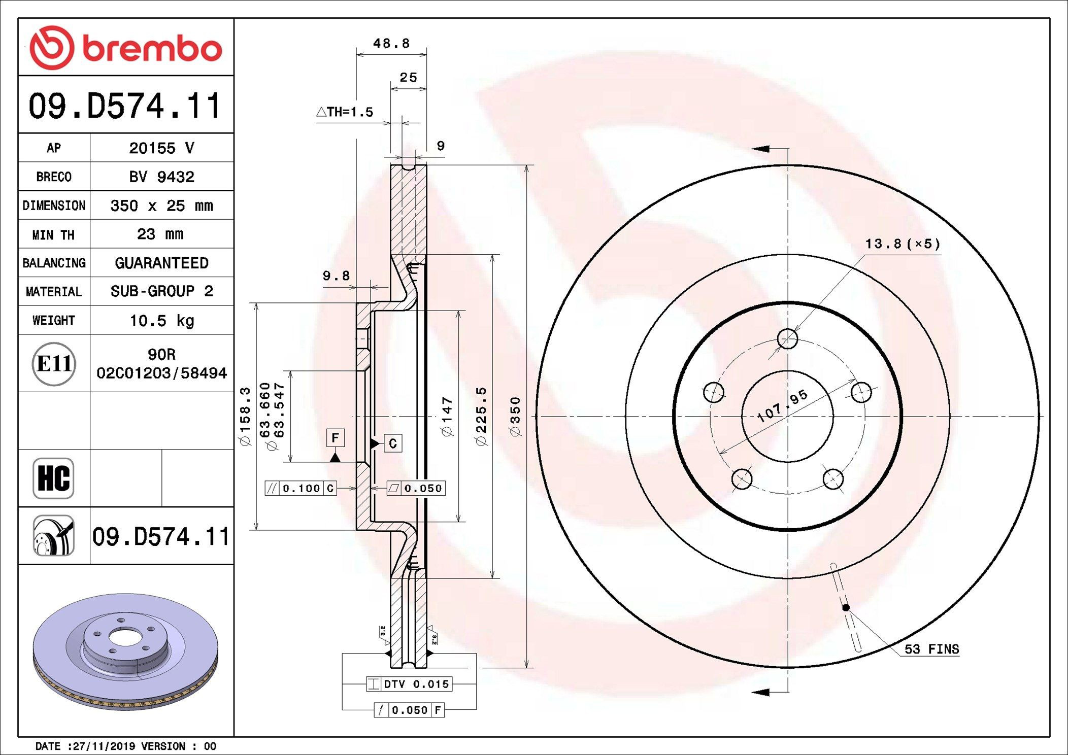 09D57411 Brembo Диск тормозной передний