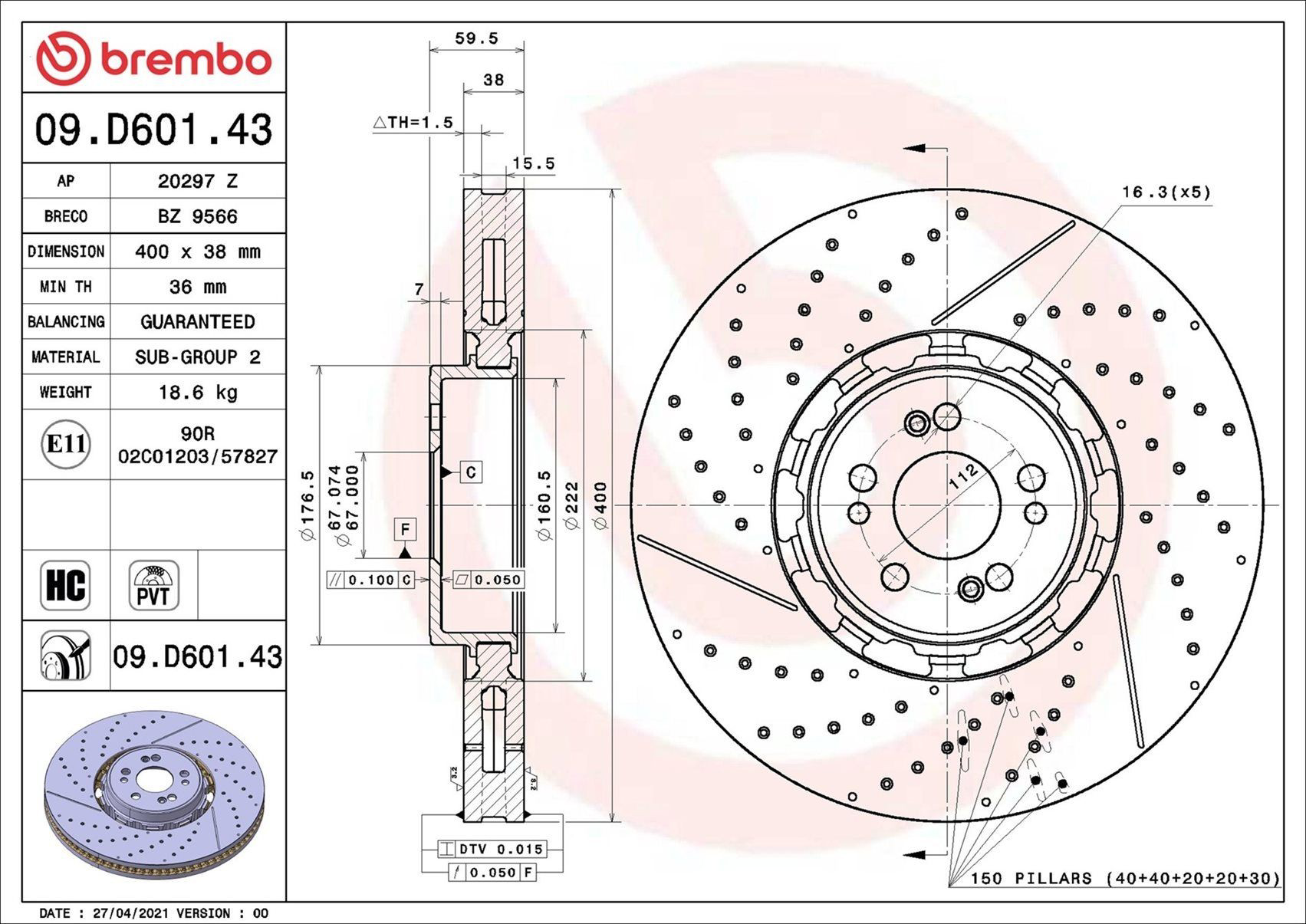 Купить 09D60143 Brembo Ротор тормозной