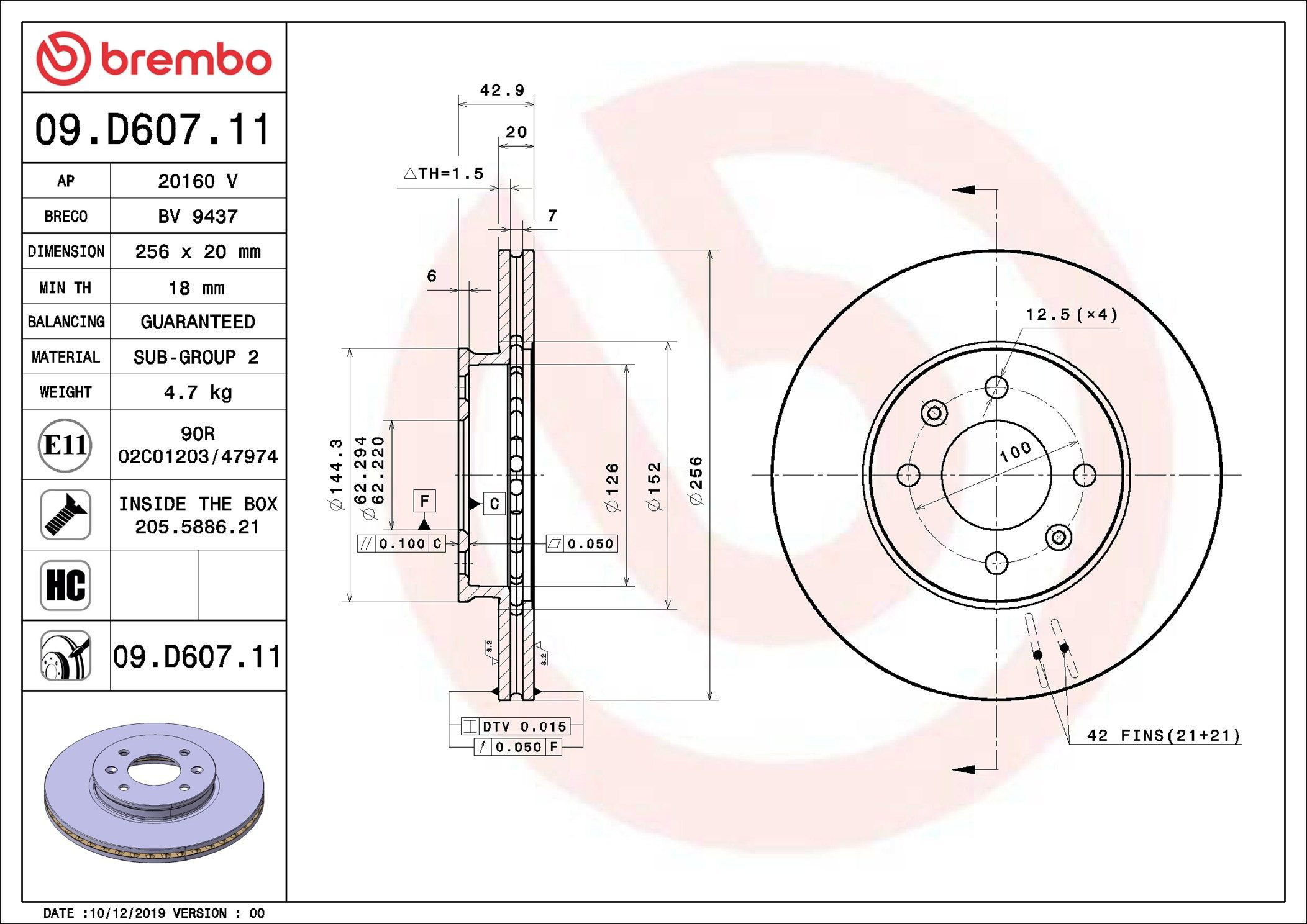 09D60711 Brembo Диск тормозной передний