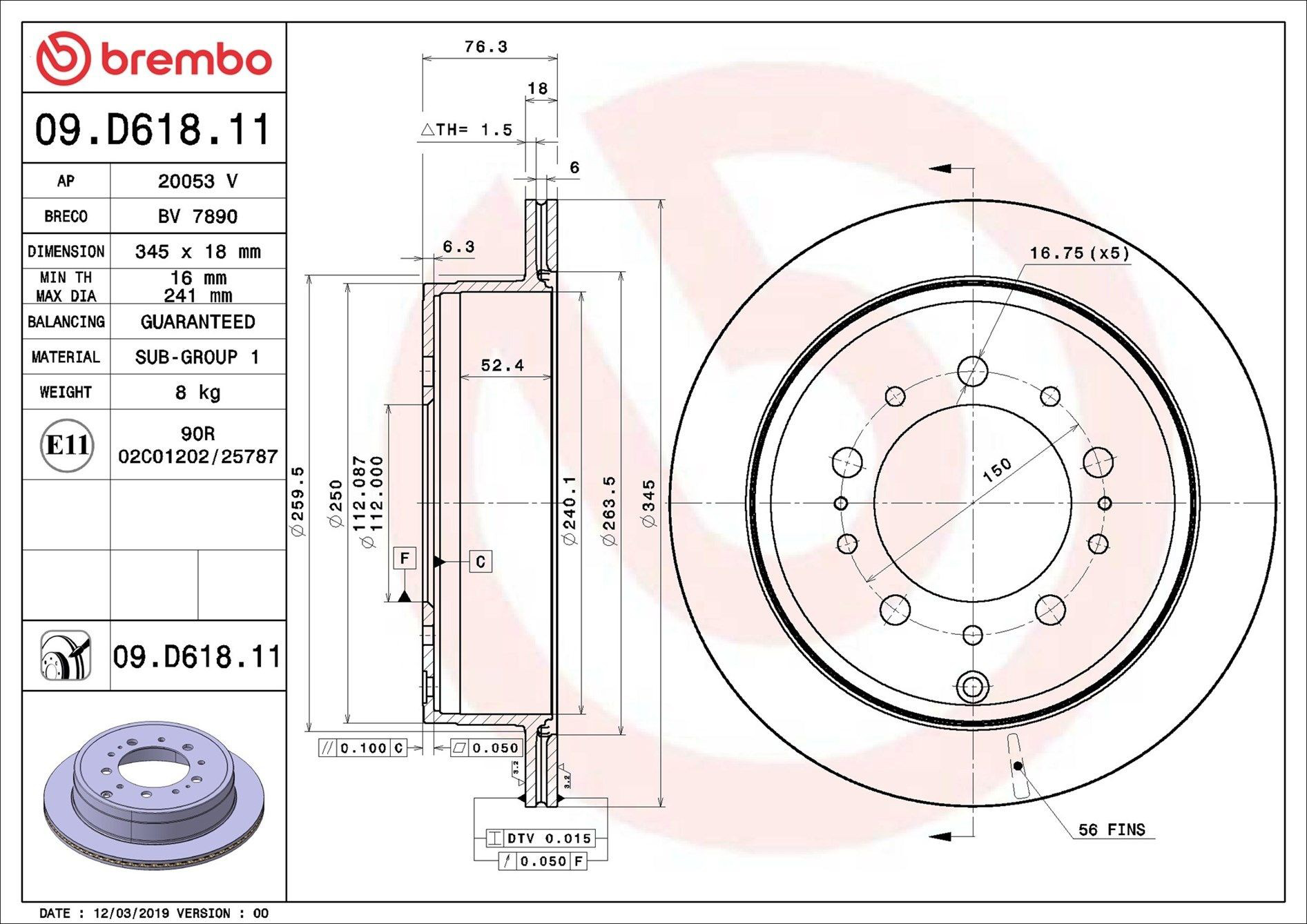 Задний тормозной диск Brembo 09D61811 цена, от 78.81 USD