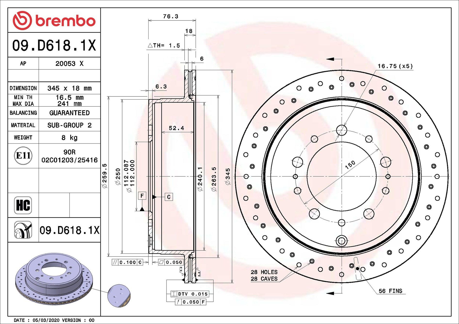 Задний тормозной диск Brembo 09D6181X цена, от 112.43 USD