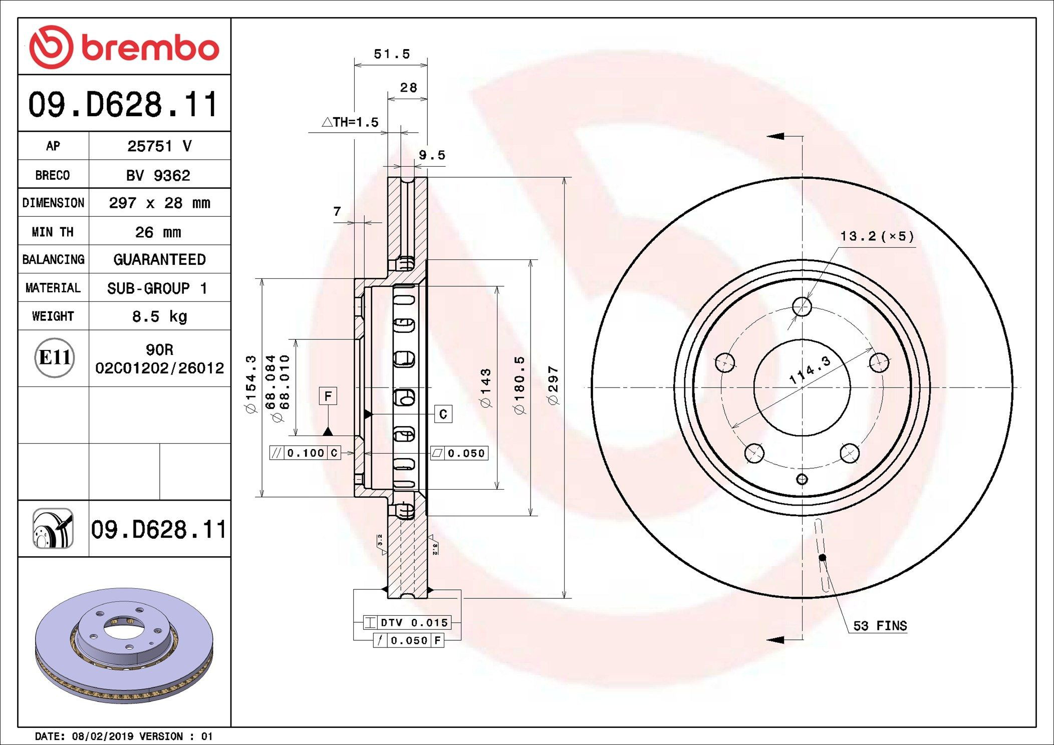 Тормоз дисковый передний Brembo 09D62811 цена, от 75.33 USD