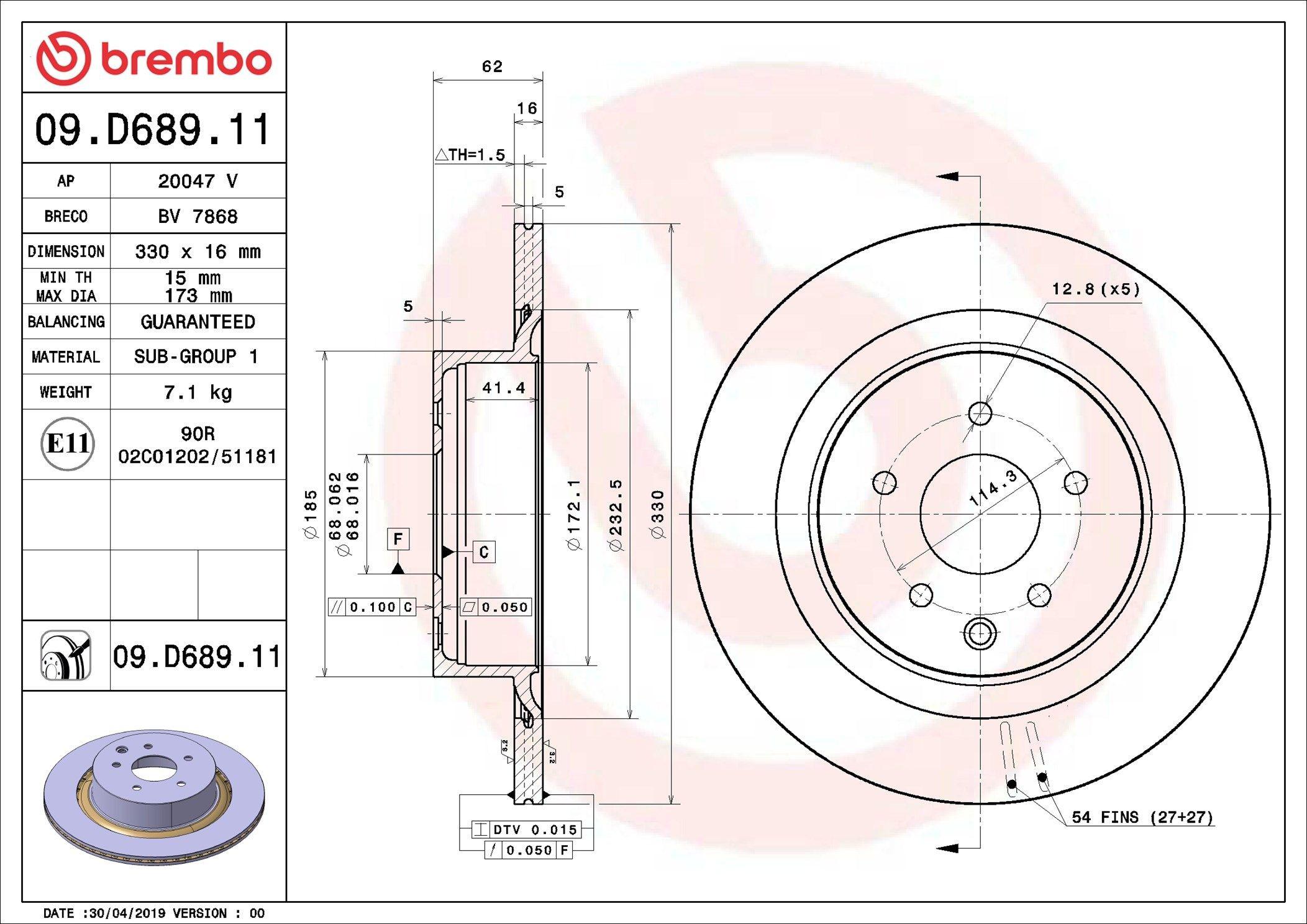 Задний тормозной диск Brembo 09D68911 цена, от 69.18 USD