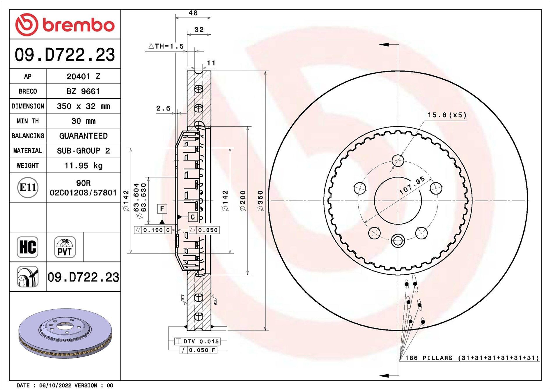 Тормоз дисковый передний Brembo 09D72223 цена, от 215.56 USD