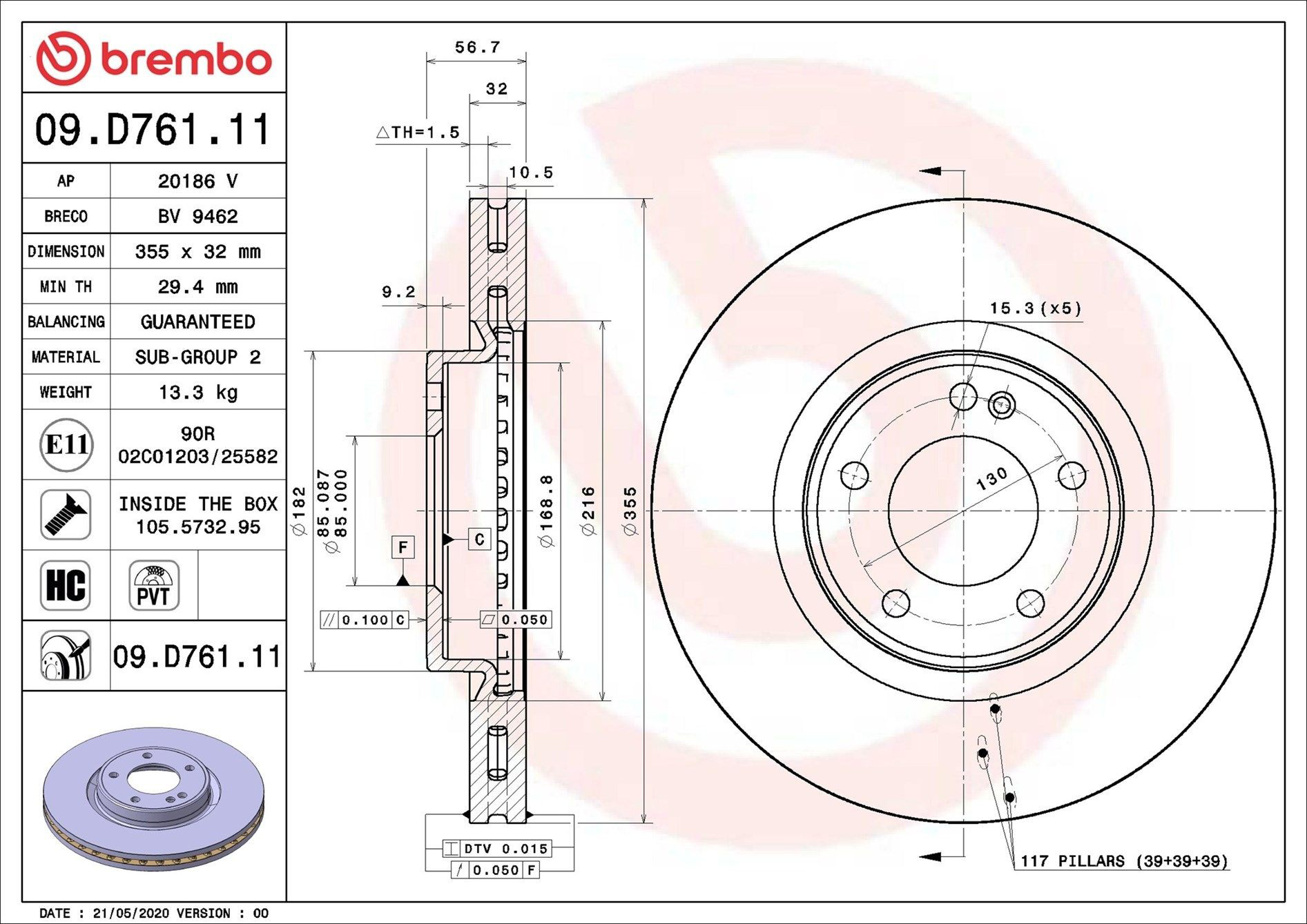 09D76111 Brembo Диск тормозной передний