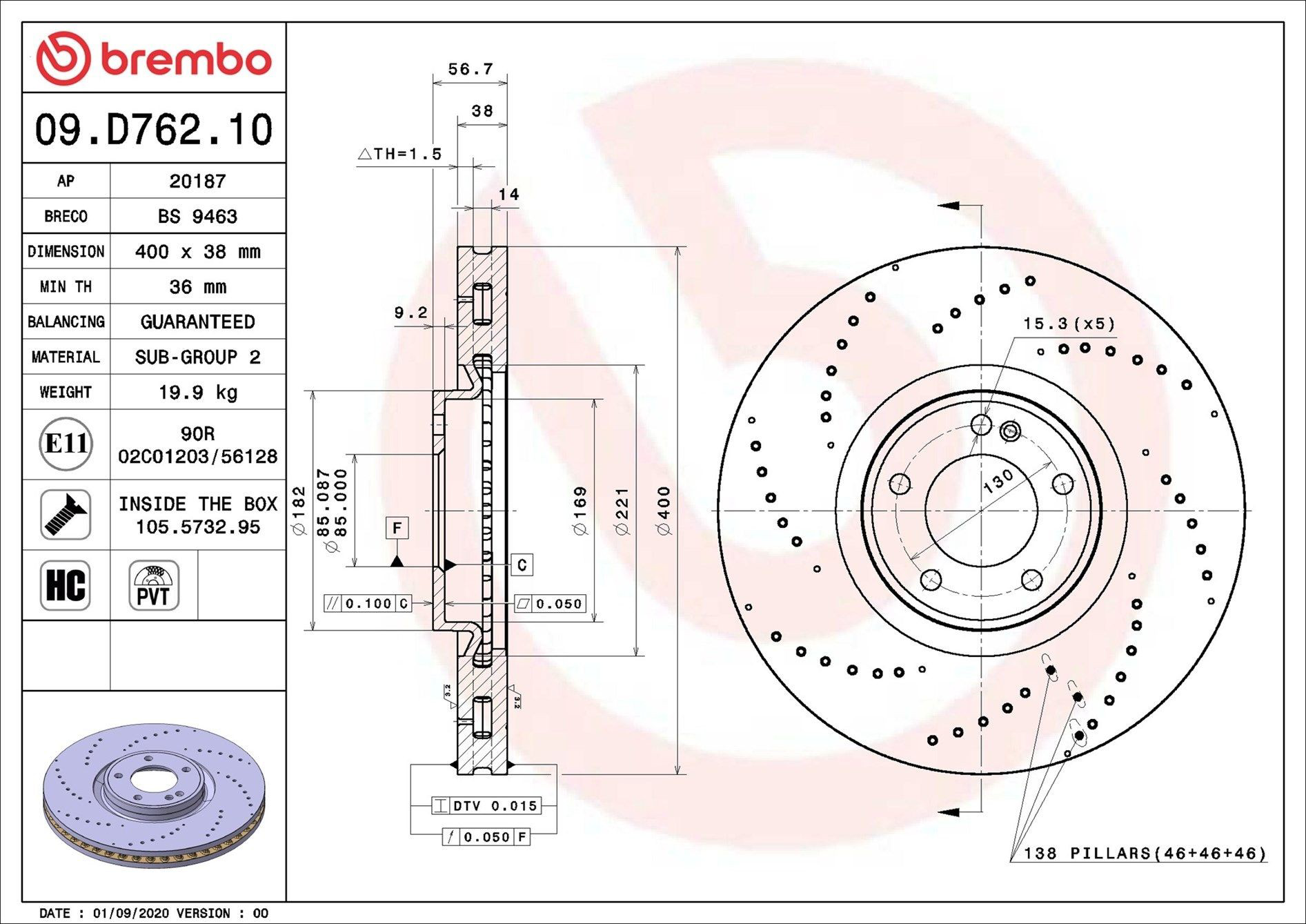 Купить 09D76210 Brembo Ротор тормозной