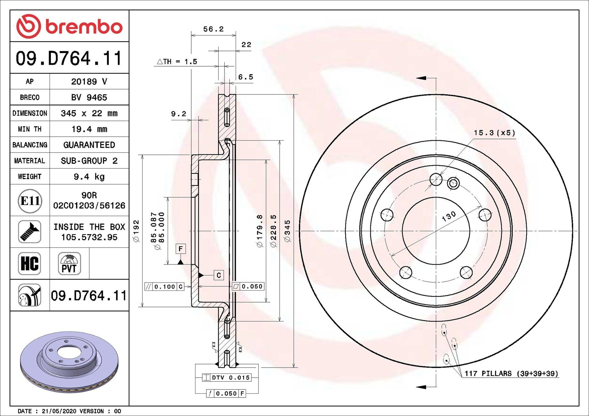 Задний тормозной диск Brembo 09D76411 цена, от 116.63 USD