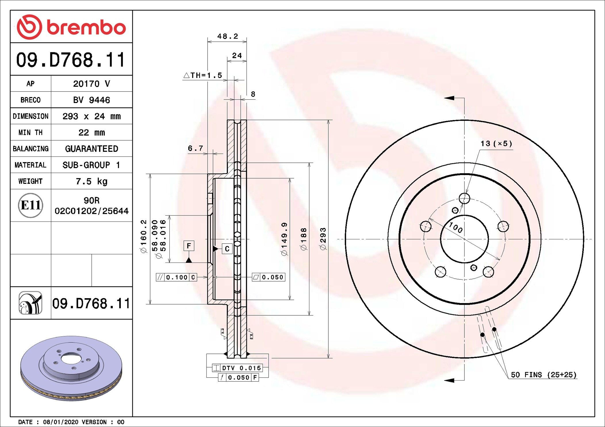 09D76811 Brembo Диск тормозной передний