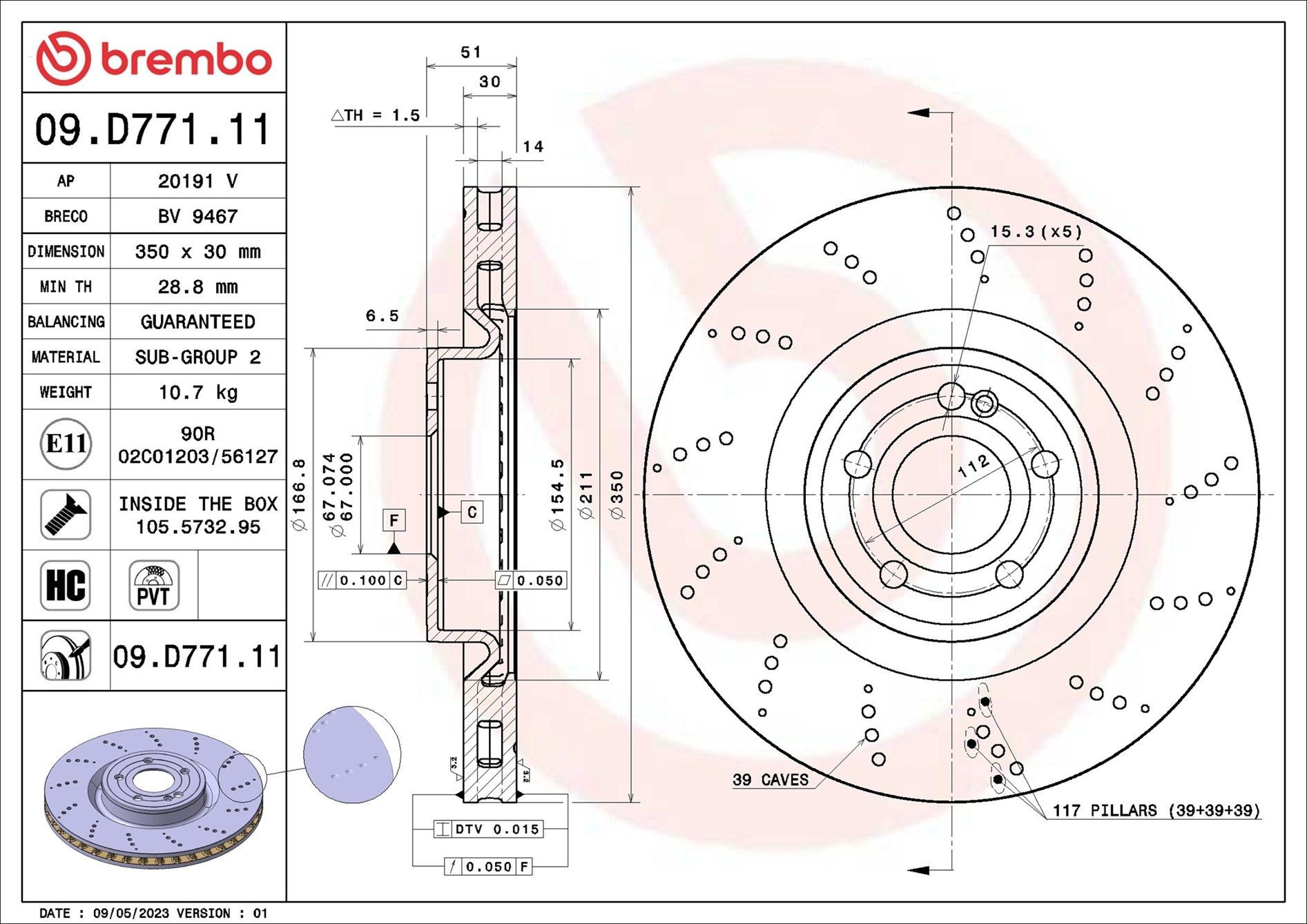 09D77111 Brembo Диск тормозной передний