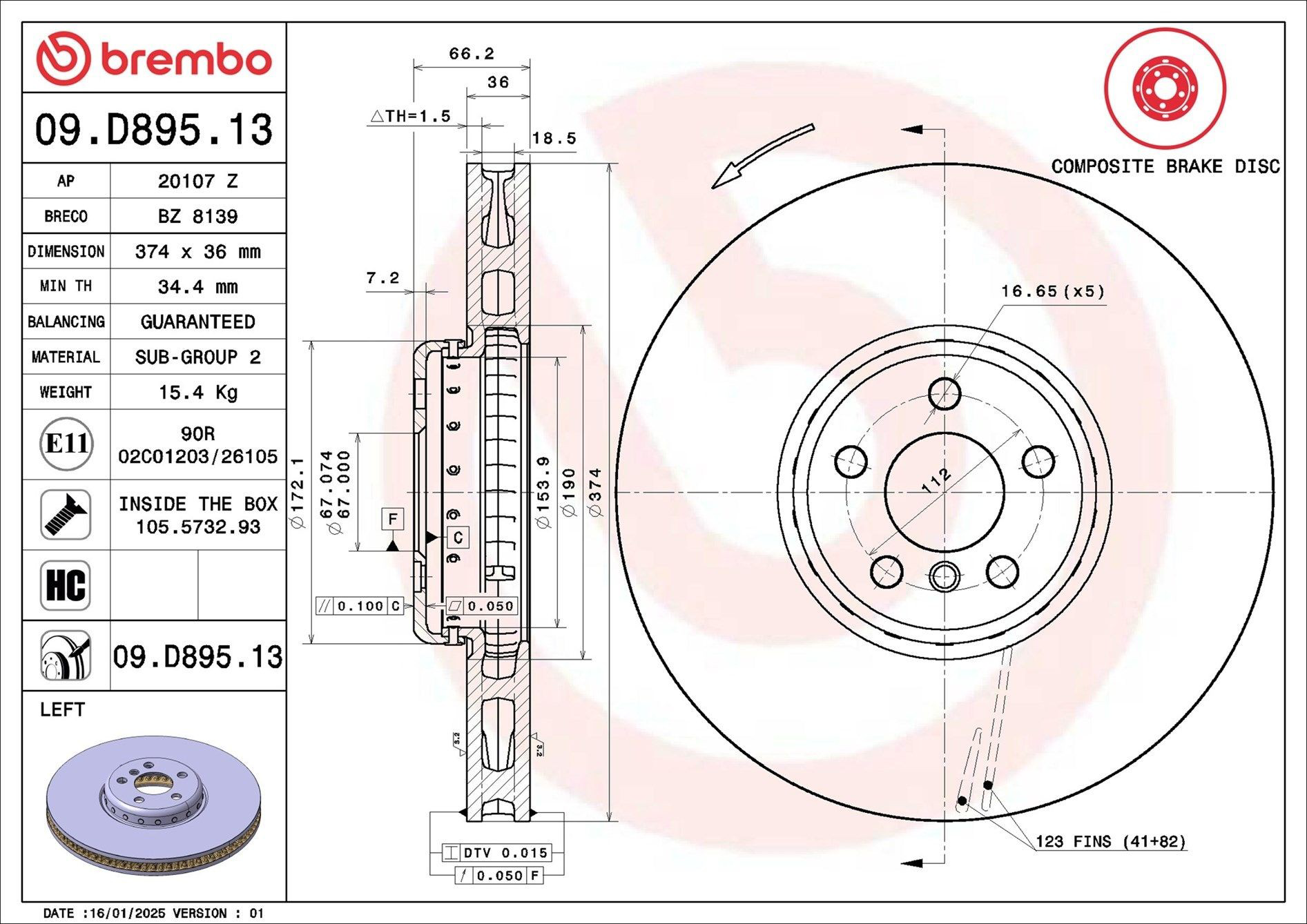 Купить 09D89513 Brembo Ротор тормозной