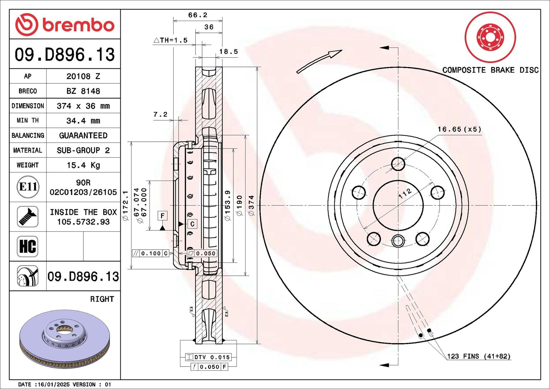 Тормоз дисковый передний Brembo 09D89613 цена, от 282.27 USD
