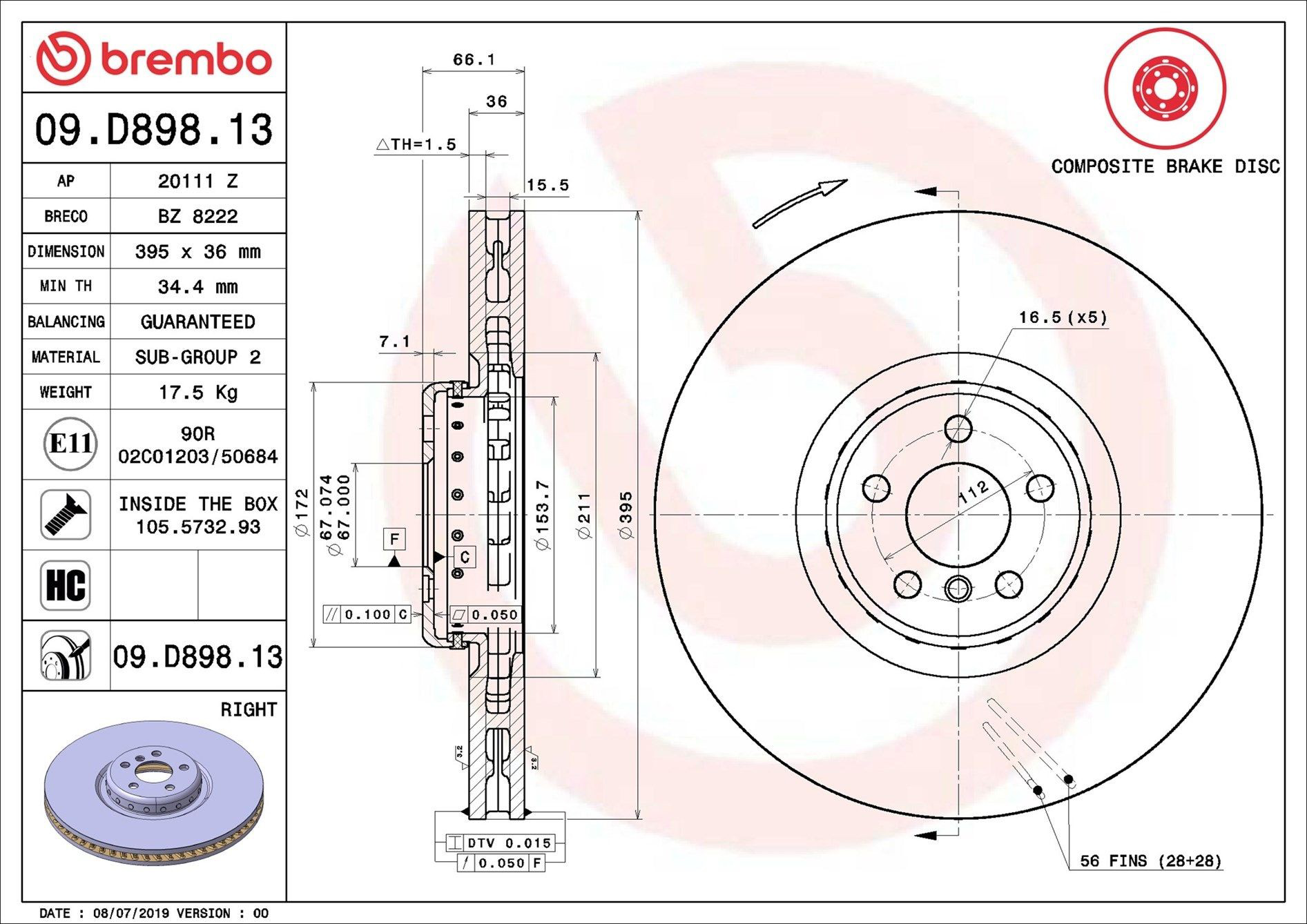 Тормоз дисковый передний Brembo 09D89813 цена, от 318.42 USD