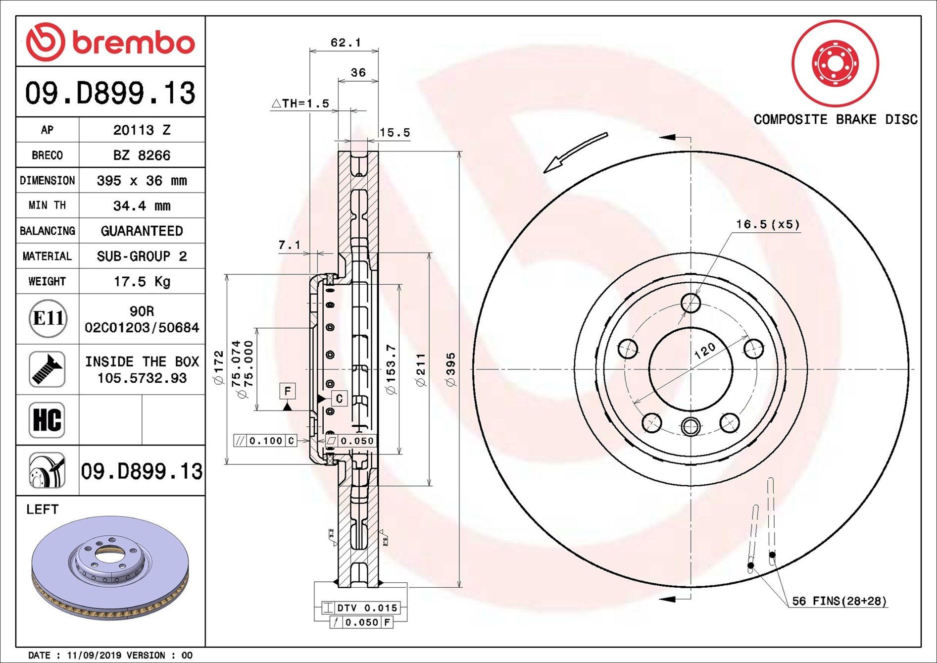 Тормоз дисковый передний Brembo 09D89913 цена, от 370.90 USD