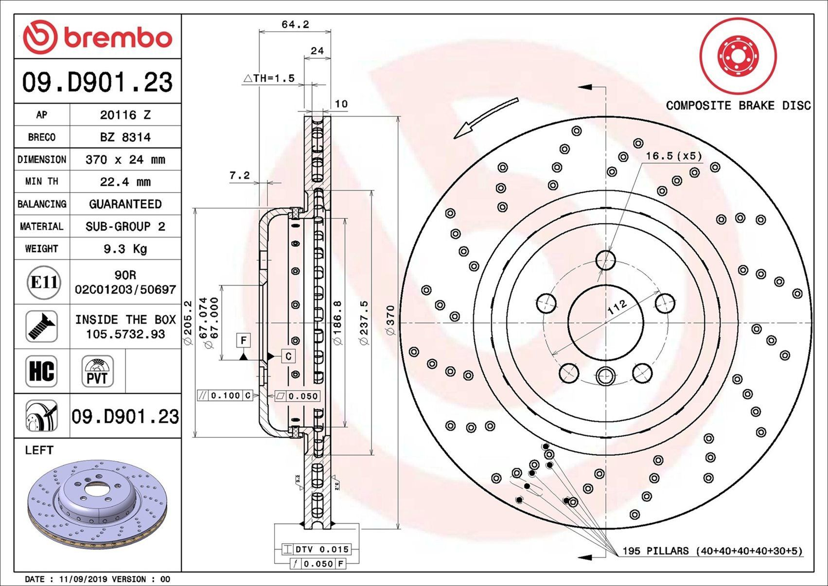 Купить 09D90123 Brembo Диск тормозной задний