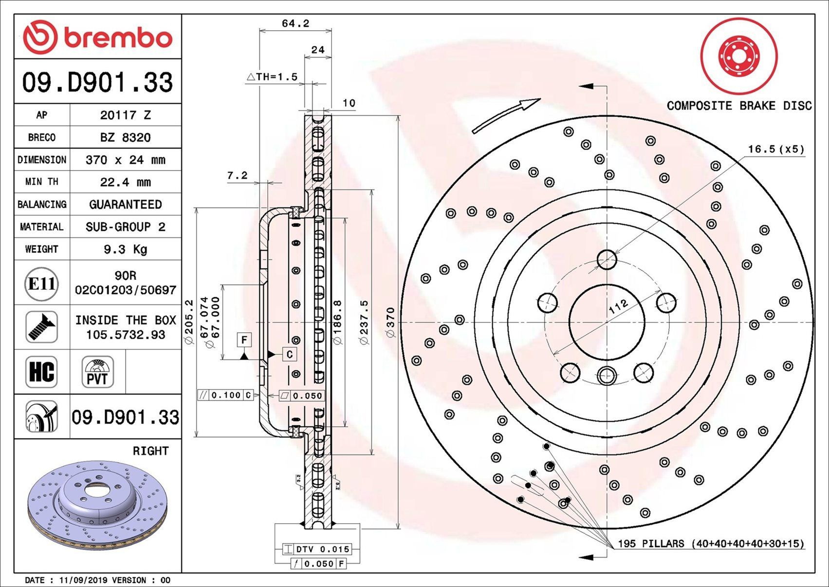 Купить 09D90133 Brembo Диск тормозной задний