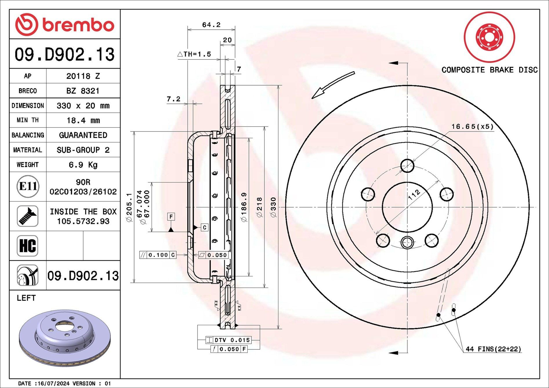 Задний тормозной диск Brembo 09D90213 цена, от 161.82 USD