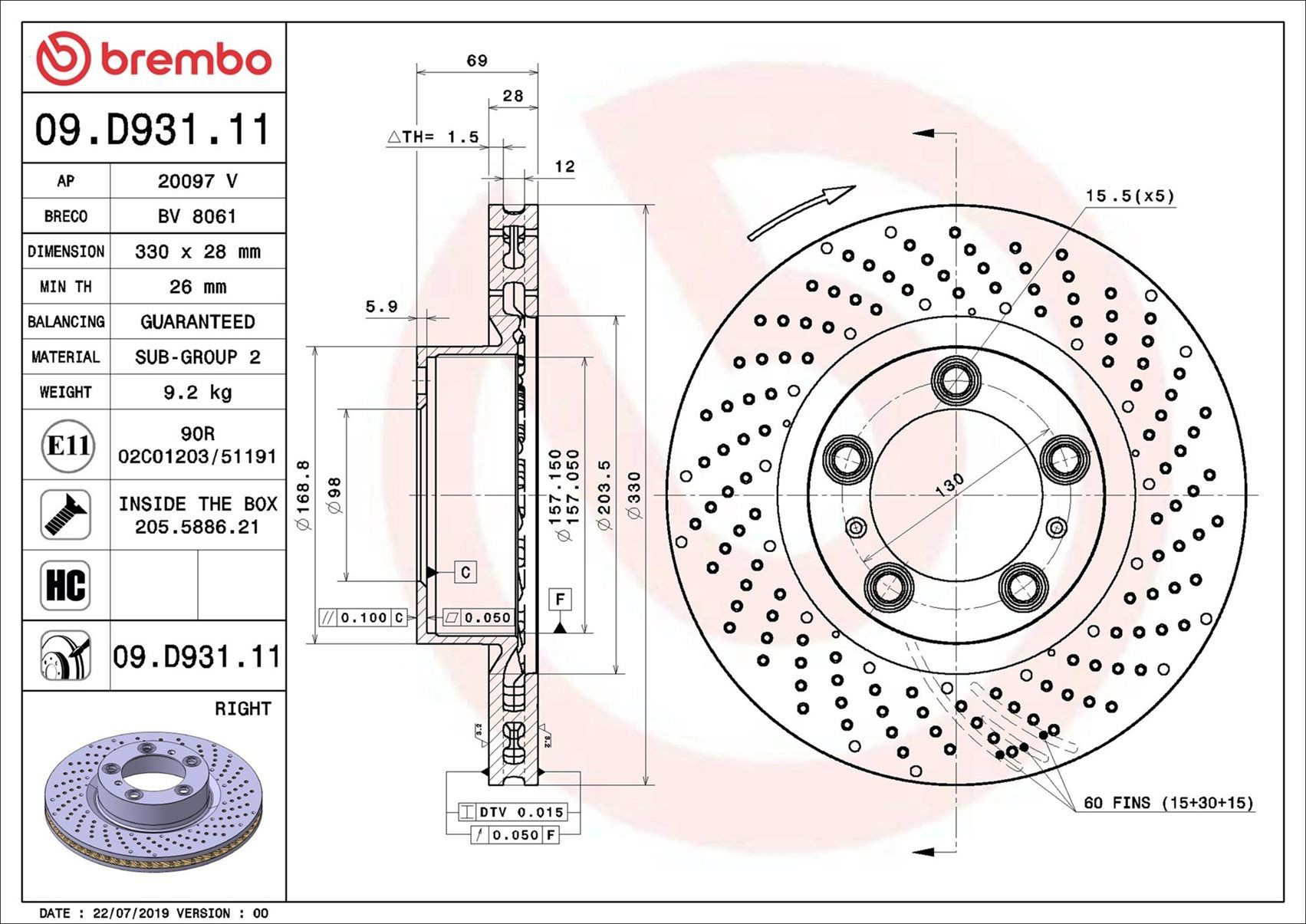 09D93111 Brembo Диск тормозной передний