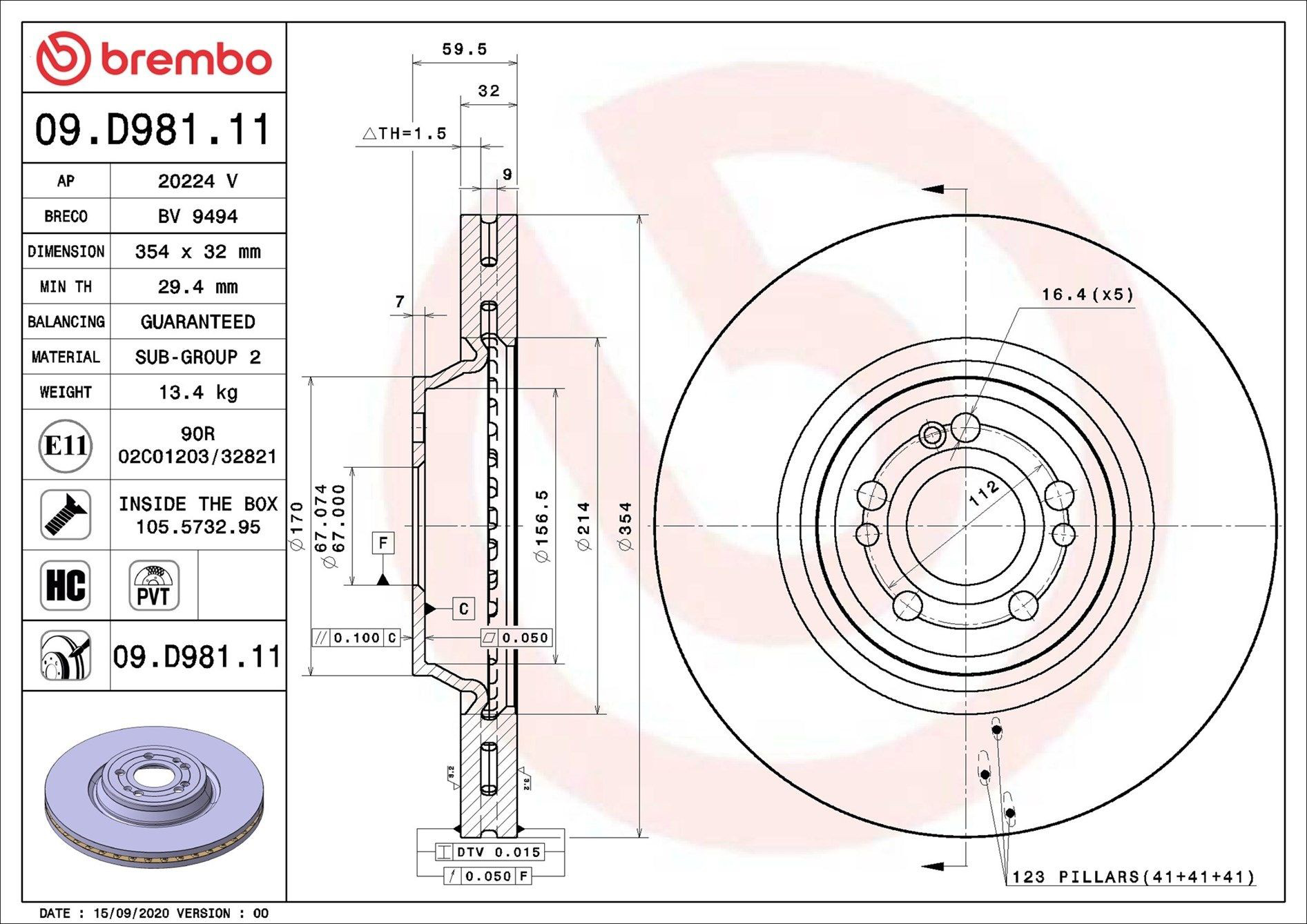 Тормоз дисковый передний Brembo 09D98111 цена, от 132.99 USD