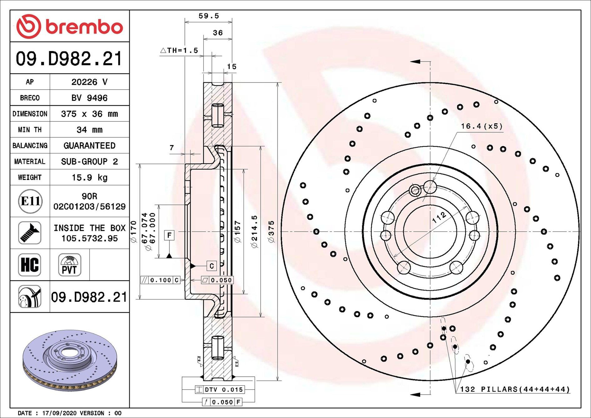 Купить 09D98221 Brembo Ротор тормозной
