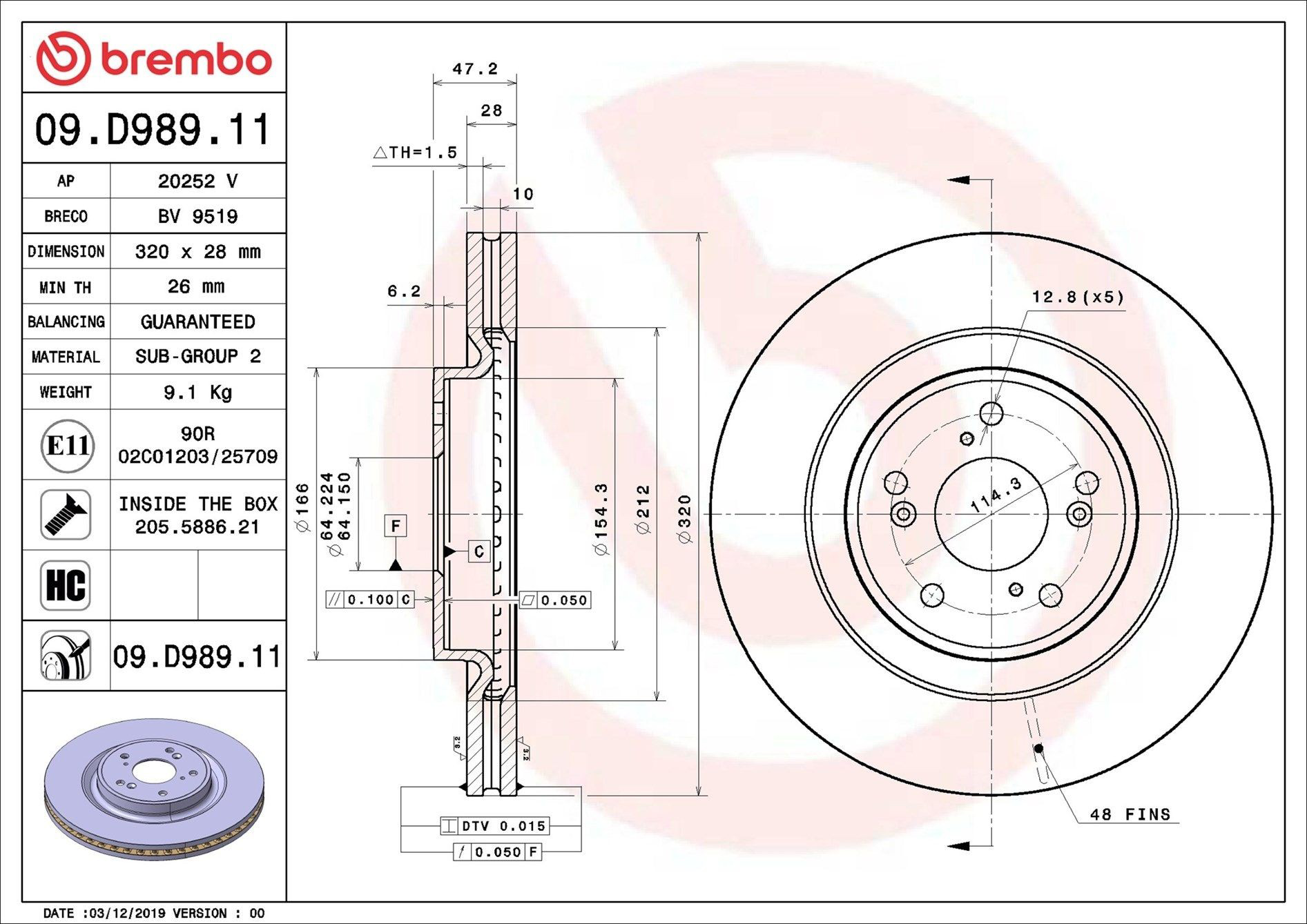 09D98911 Brembo Диск тормозной передний