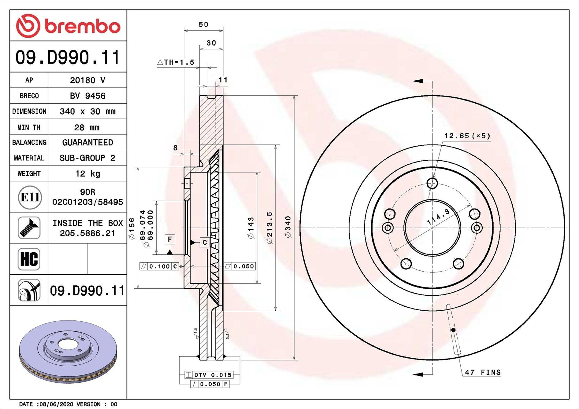 Купить 09D99011 Brembo Ротор тормозной
