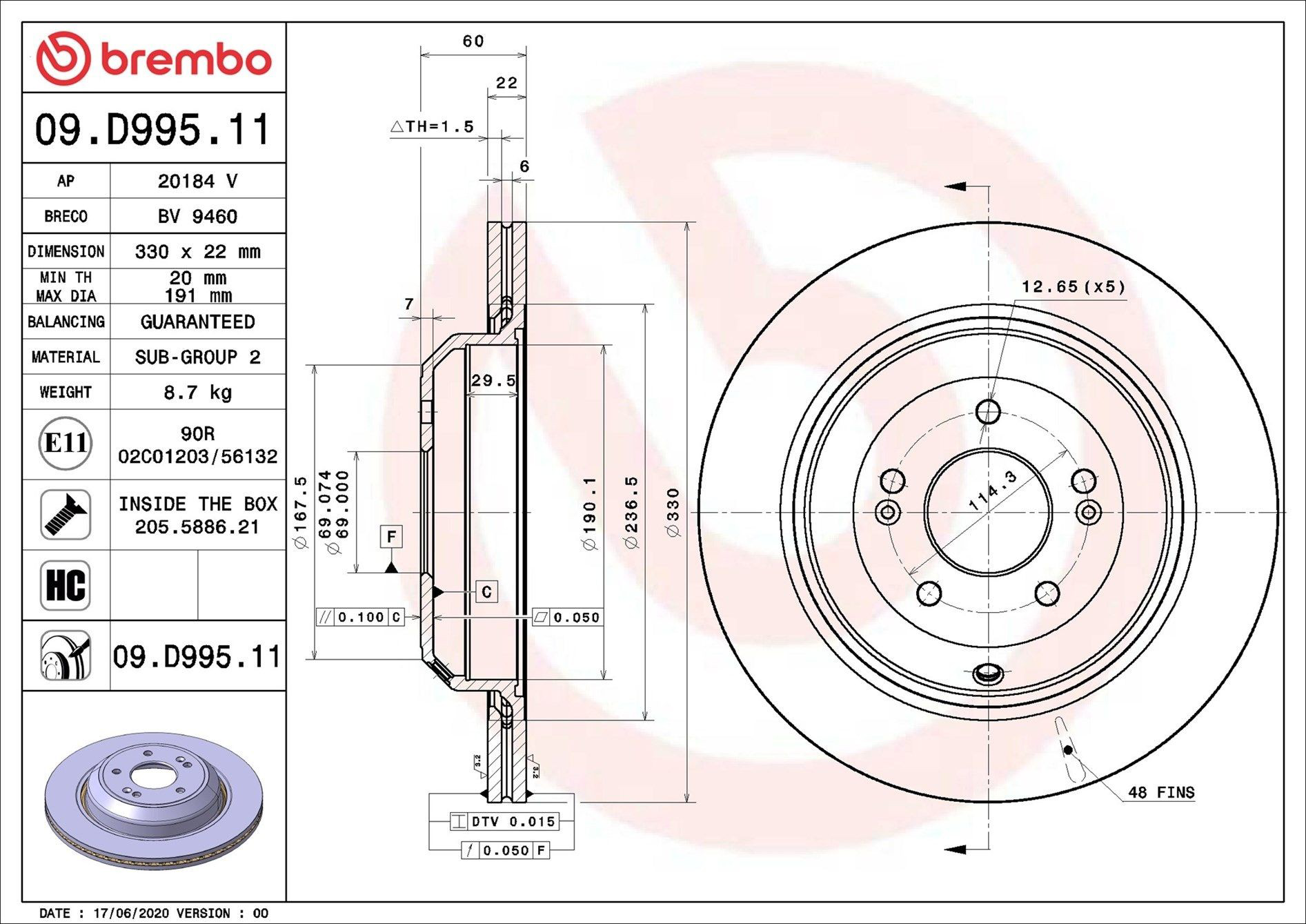 Купить 09D99511 Brembo Диск тормозной задний