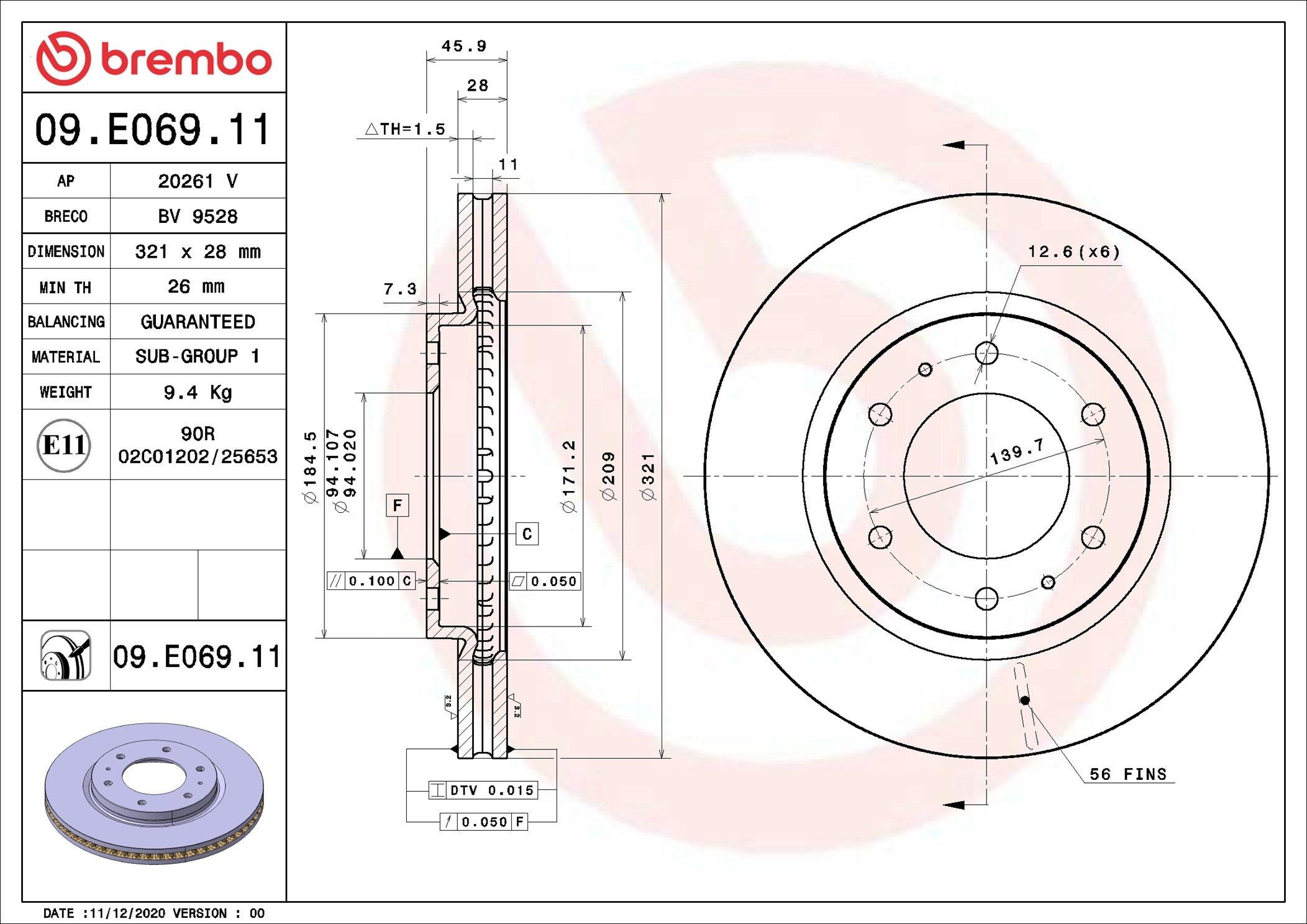 Купить 09E06911 Brembo Ротор тормозной