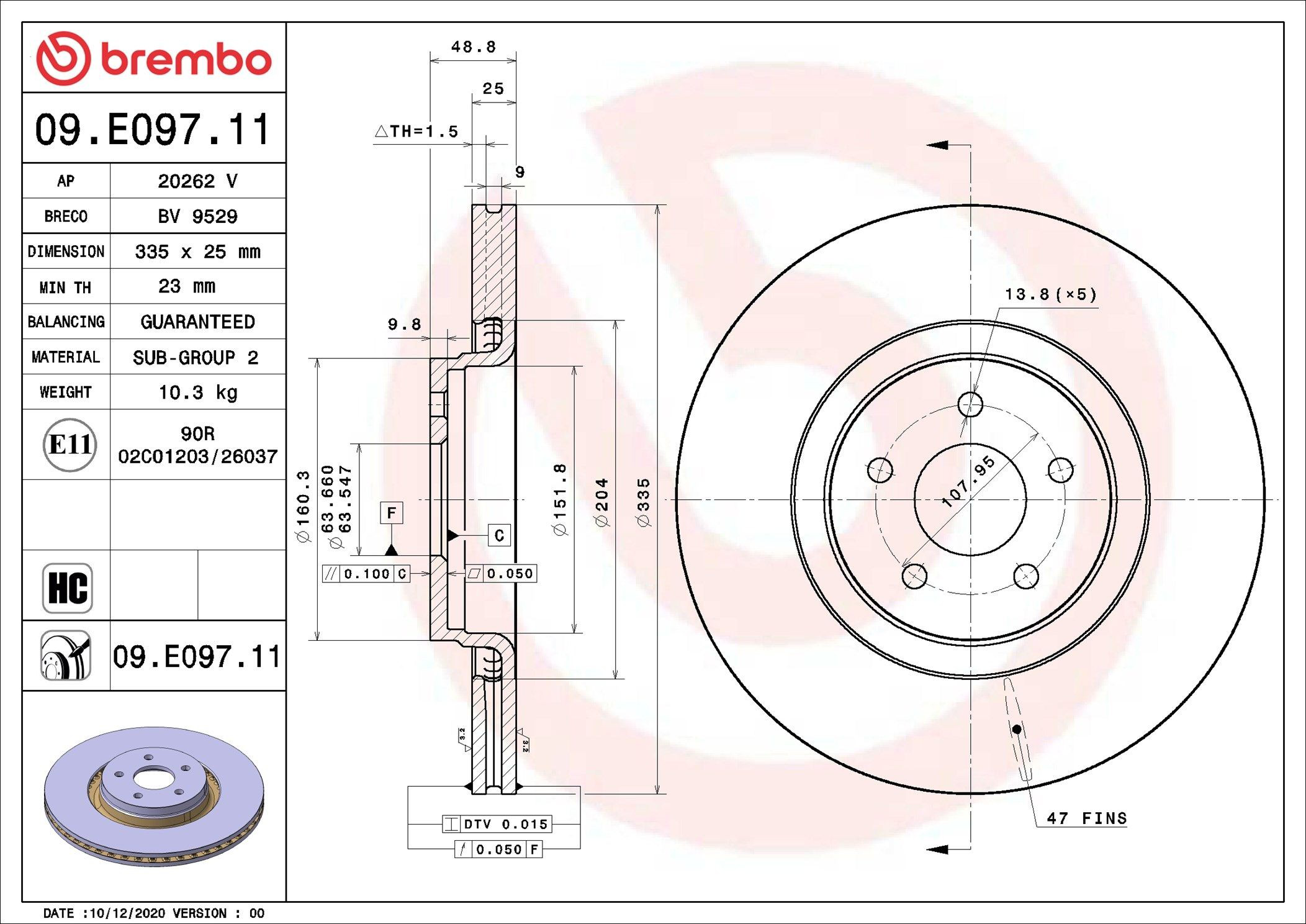 Тормоз дисковый передний Brembo 09E09711 цена, от 80.35 USD