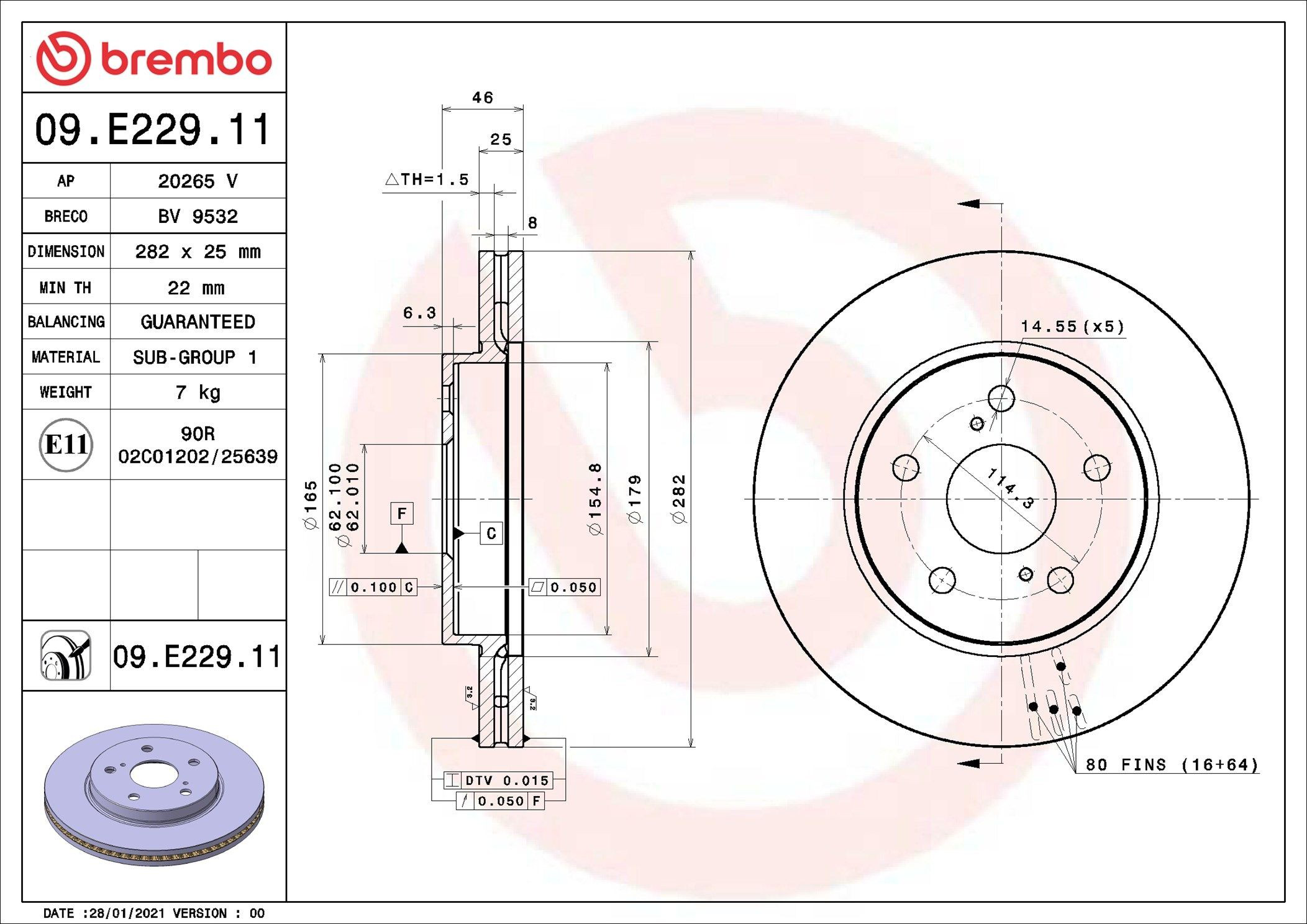 Тормоз дисковый передний Brembo 09E22911 цена, от 62.72 USD
