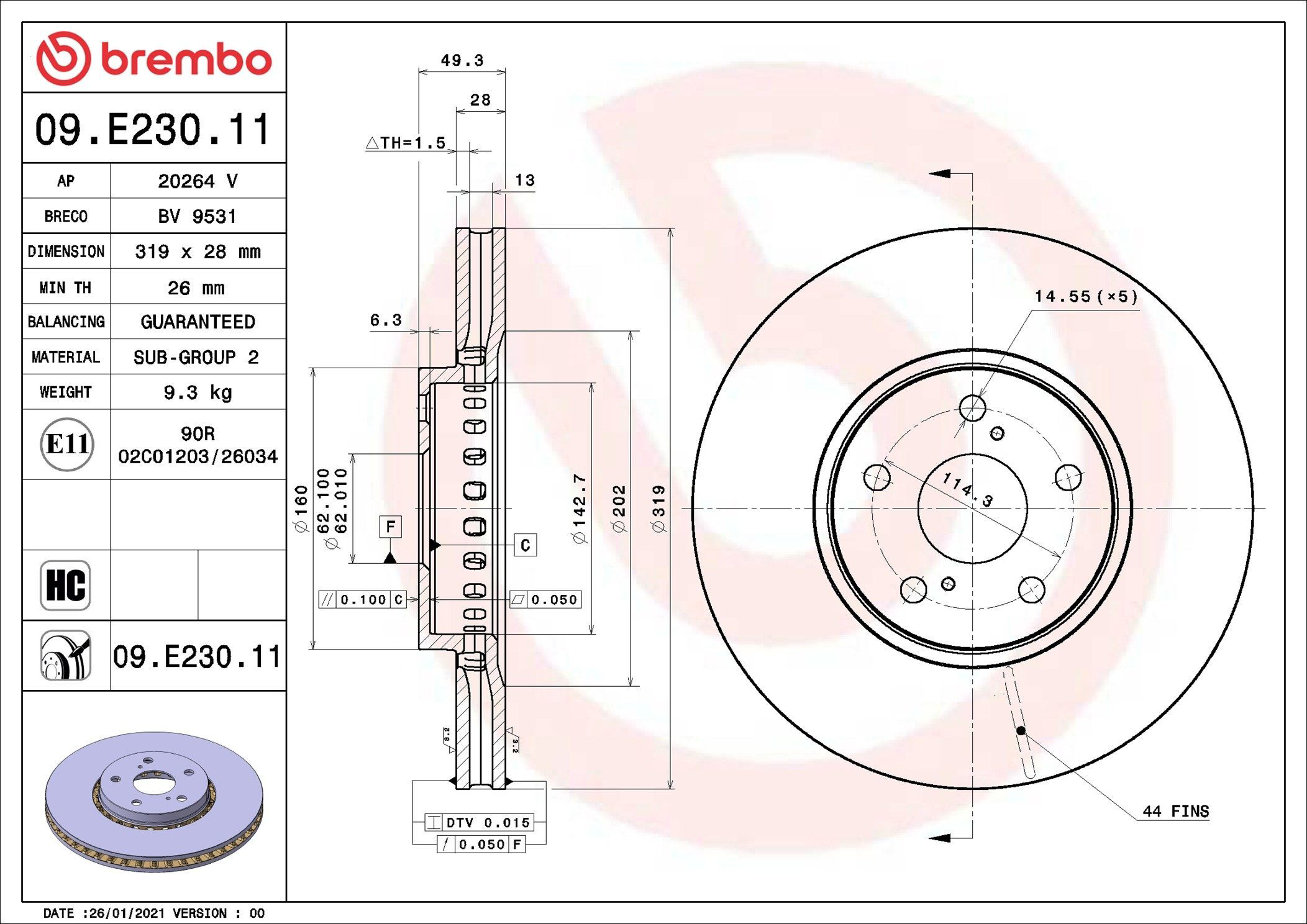 Тормоз дисковый передний Brembo 09E23011 цена, от 57.37 USD
