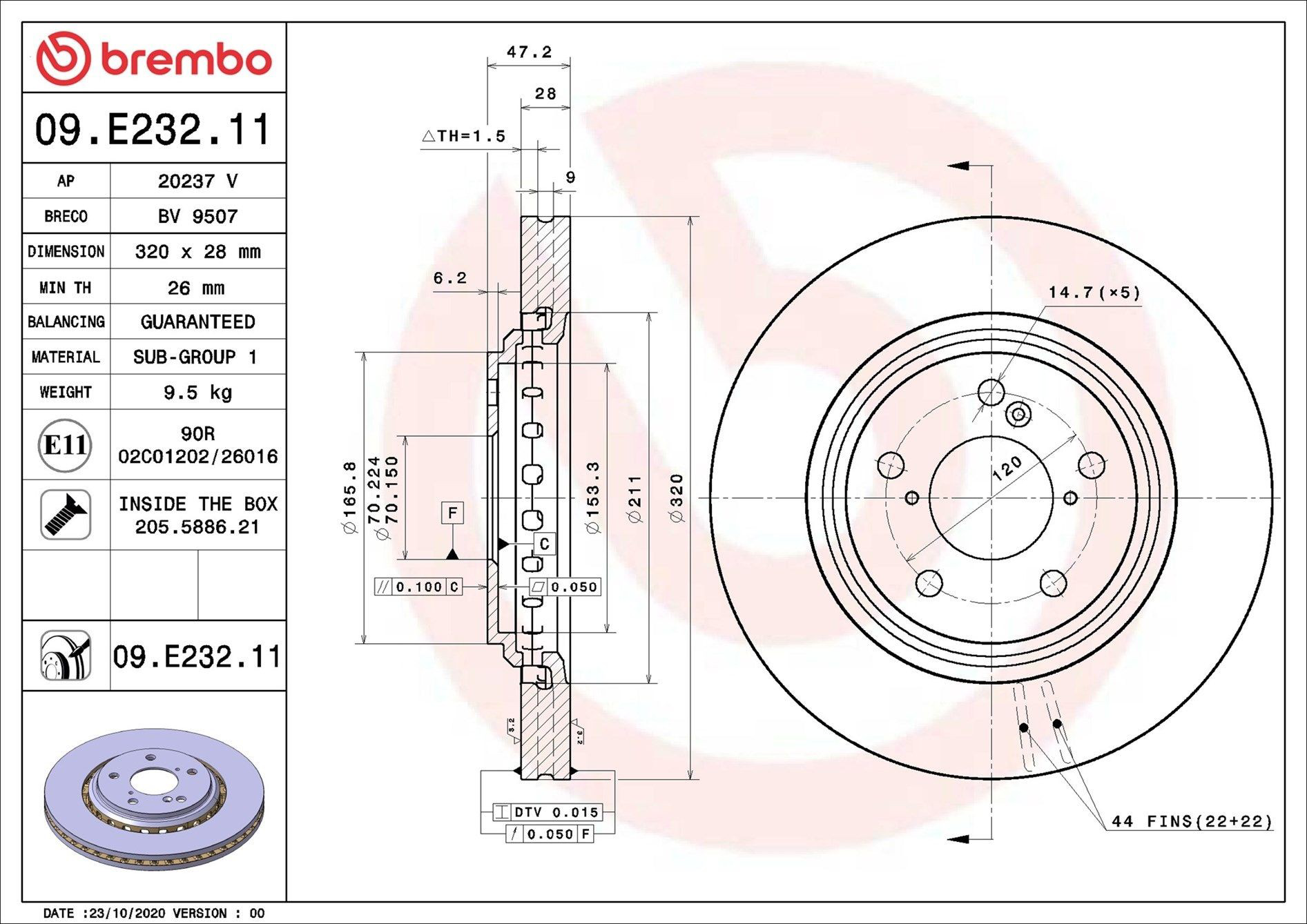 Тормоз дисковый передний Brembo 09E23211 цена, от 78.83 USD