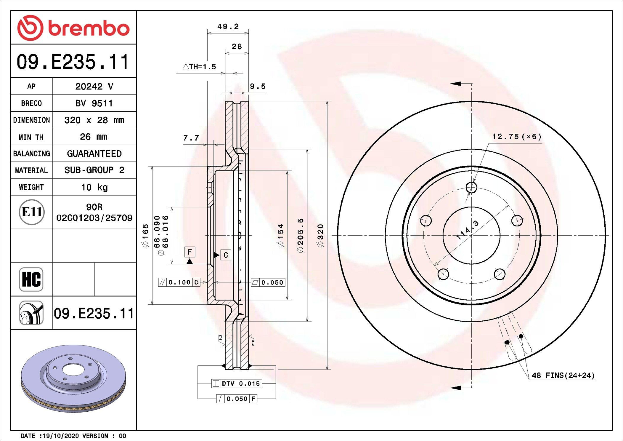 Купить 09E23511 Brembo Ротор тормозной