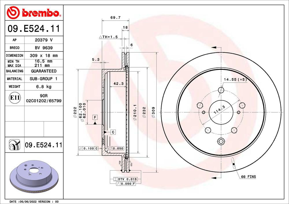 Купить 09E52411 Brembo Диск тормозной задний