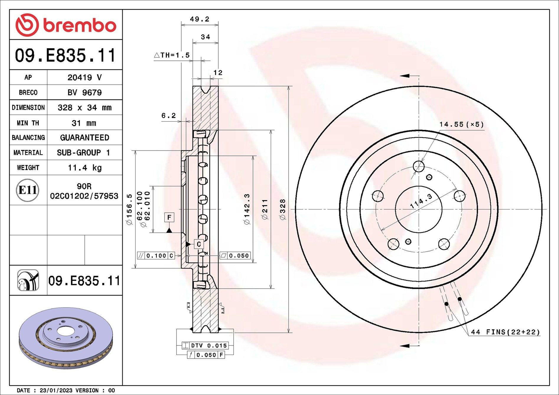 Тормоз дисковый передний Brembo 09E83511 цена, от 83.05 USD