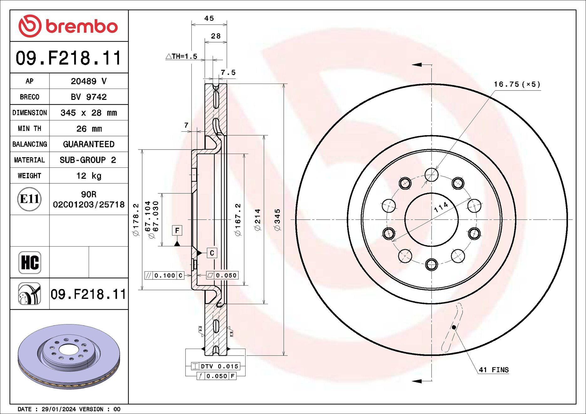 09F21811 Brembo Диск тормозной передний