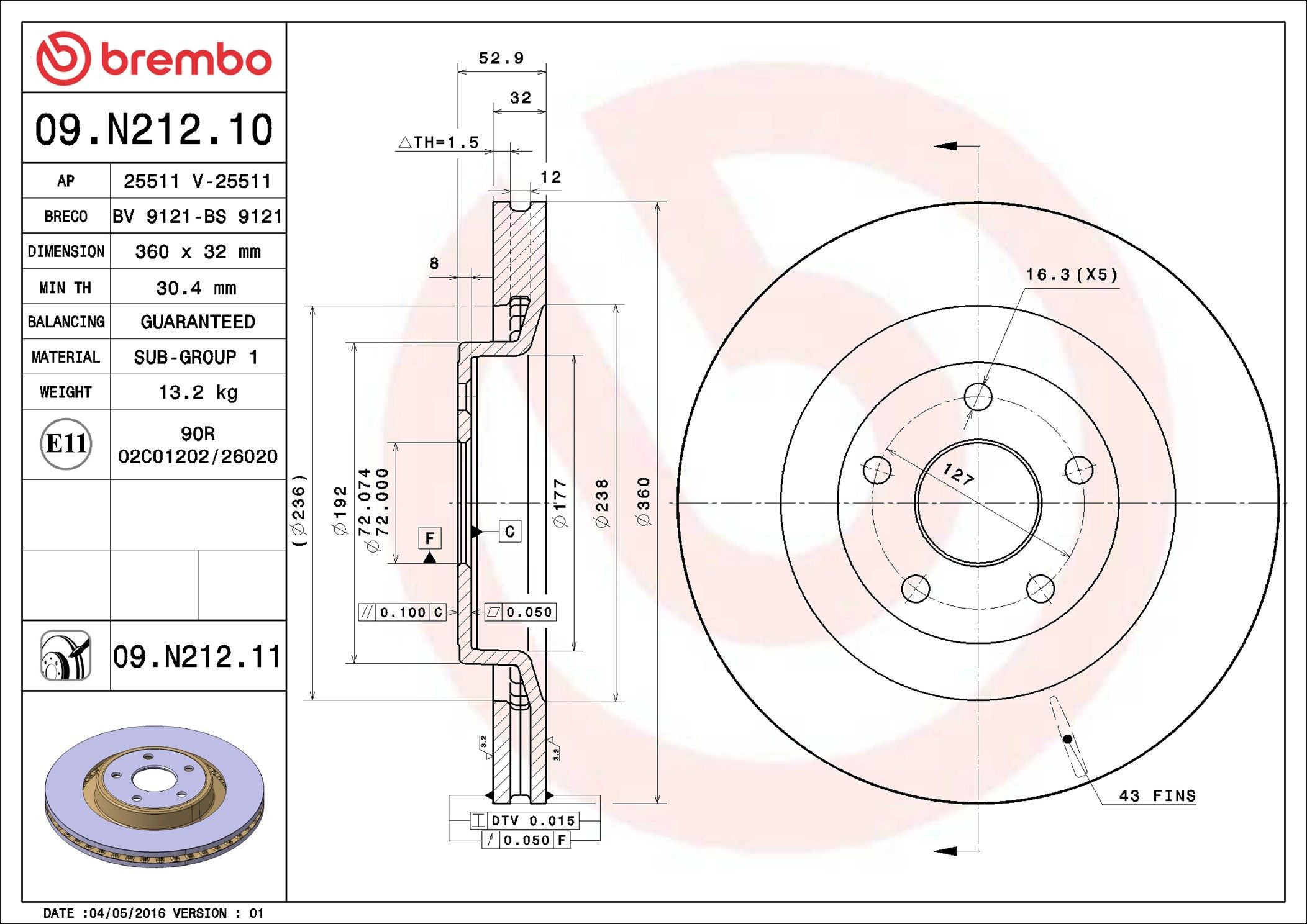 Купить 09N21211 Brembo Ротор тормозной