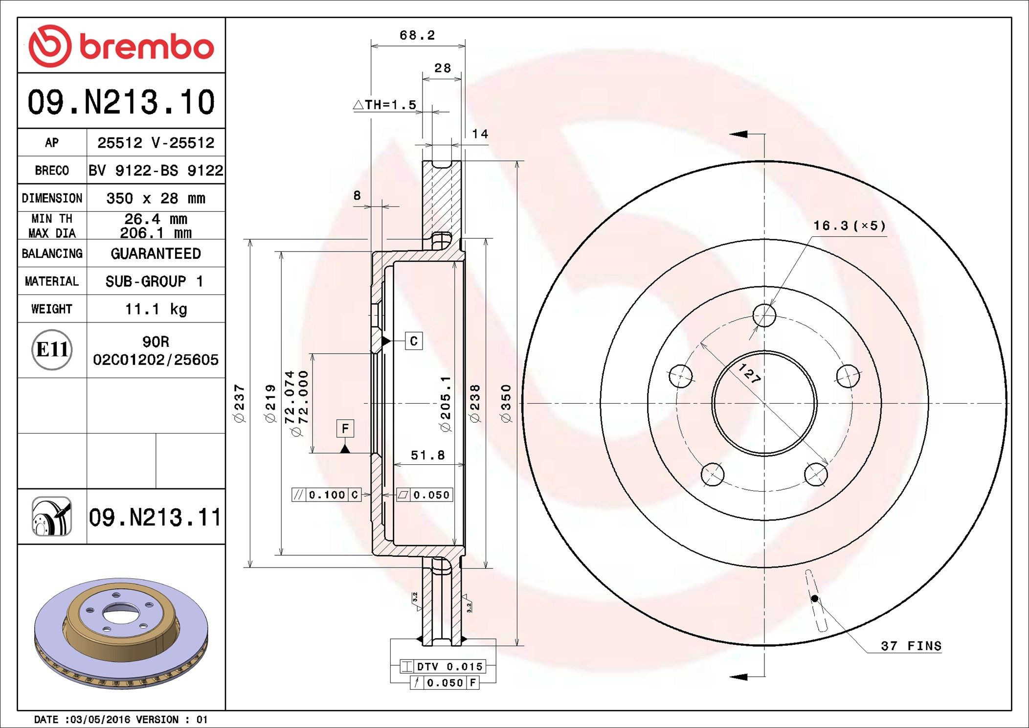 Купить 09N21311 Brembo Диск тормозной задний