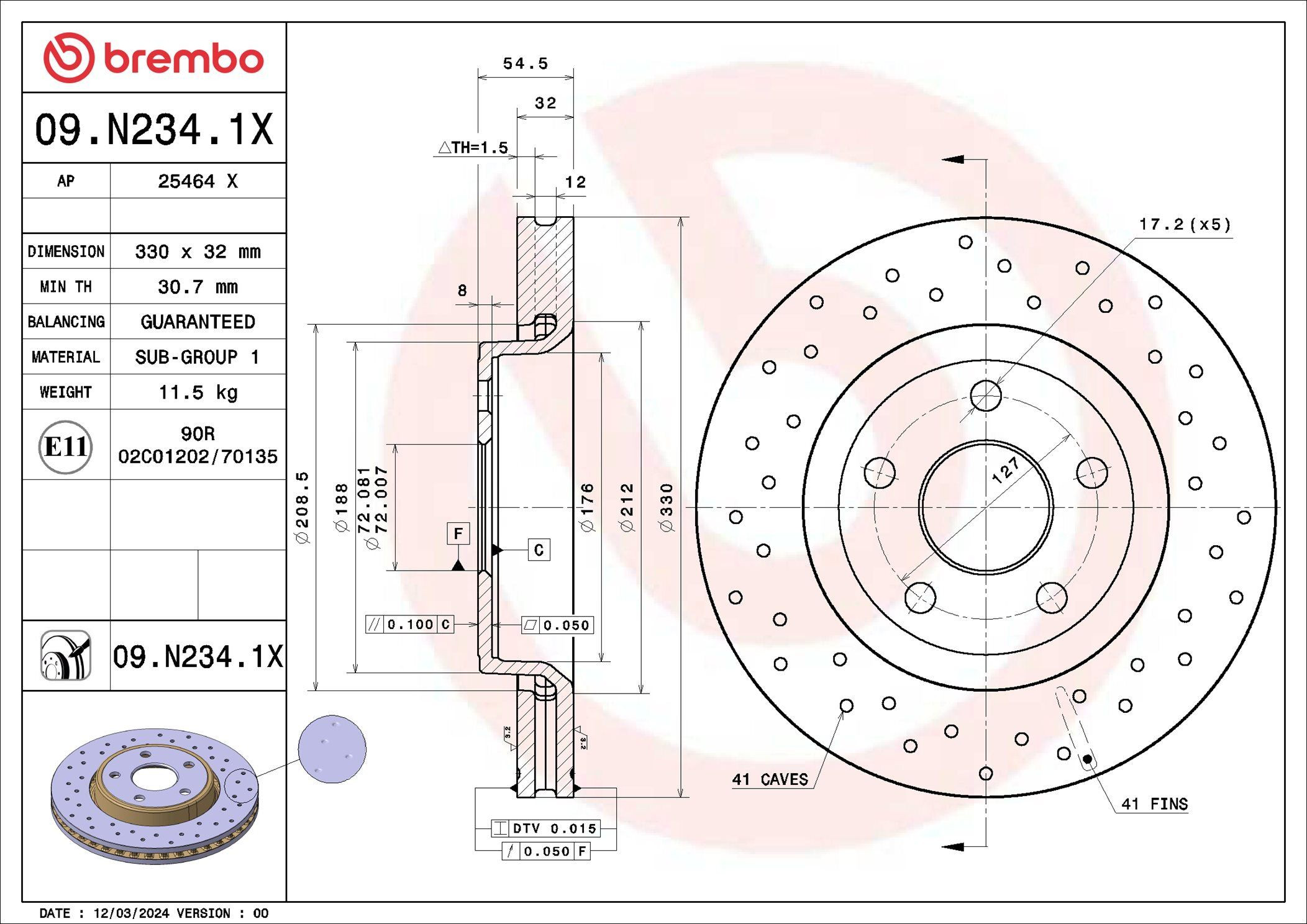 09N2341X Brembo Диск тормозной передний