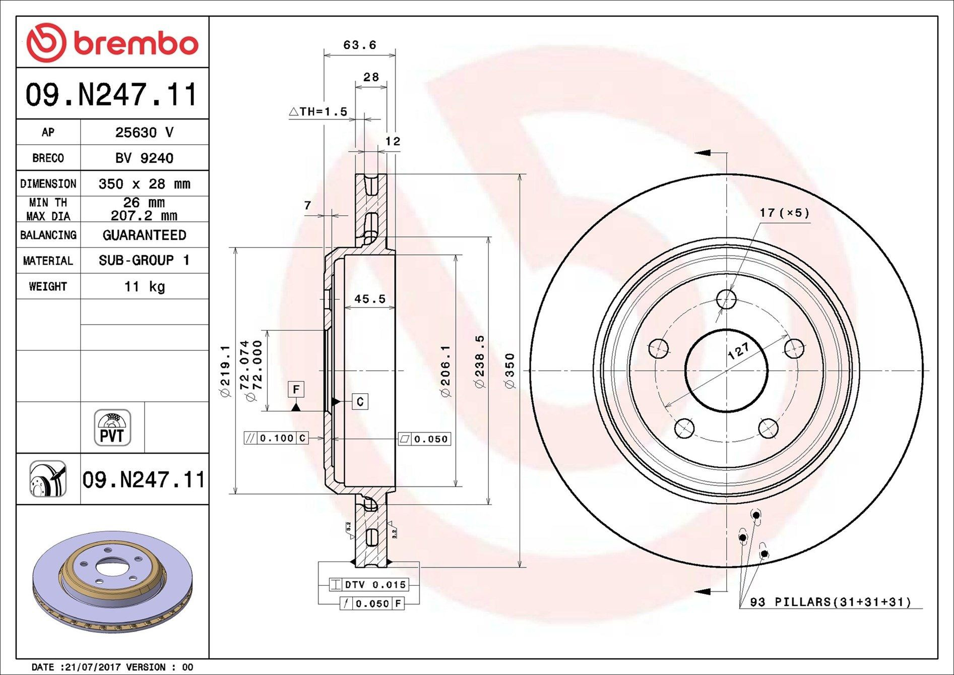 Купить 09N24711 Brembo Диск тормозной задний